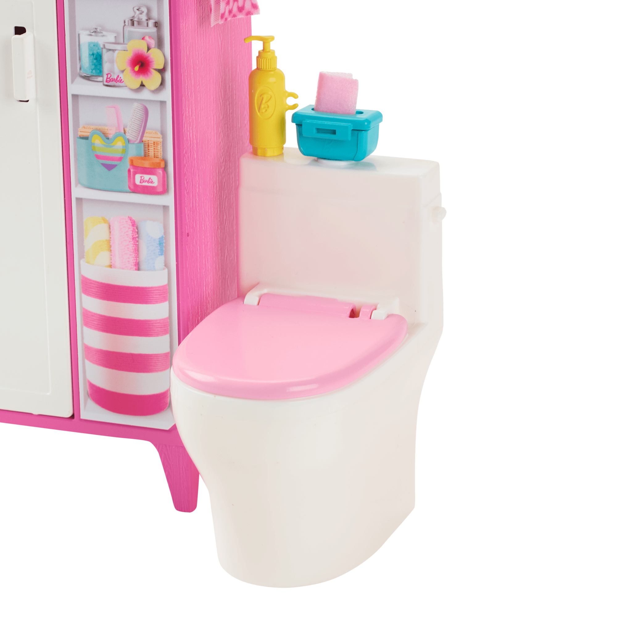 Barbie World Bathtime Toy Playset With 19 Dollhouse Accessories including Bathtub Toilet Vanity