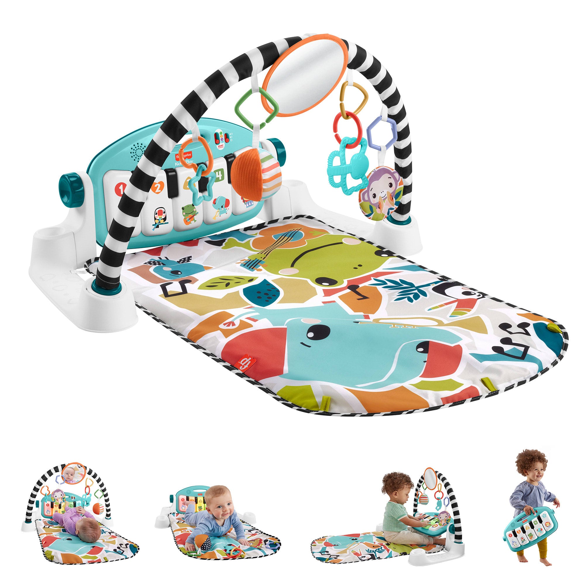 Fisher Price Glow and Grow Kick Play Piano Gym Baby Playmat with Musical Learning Toy Blue Mattel