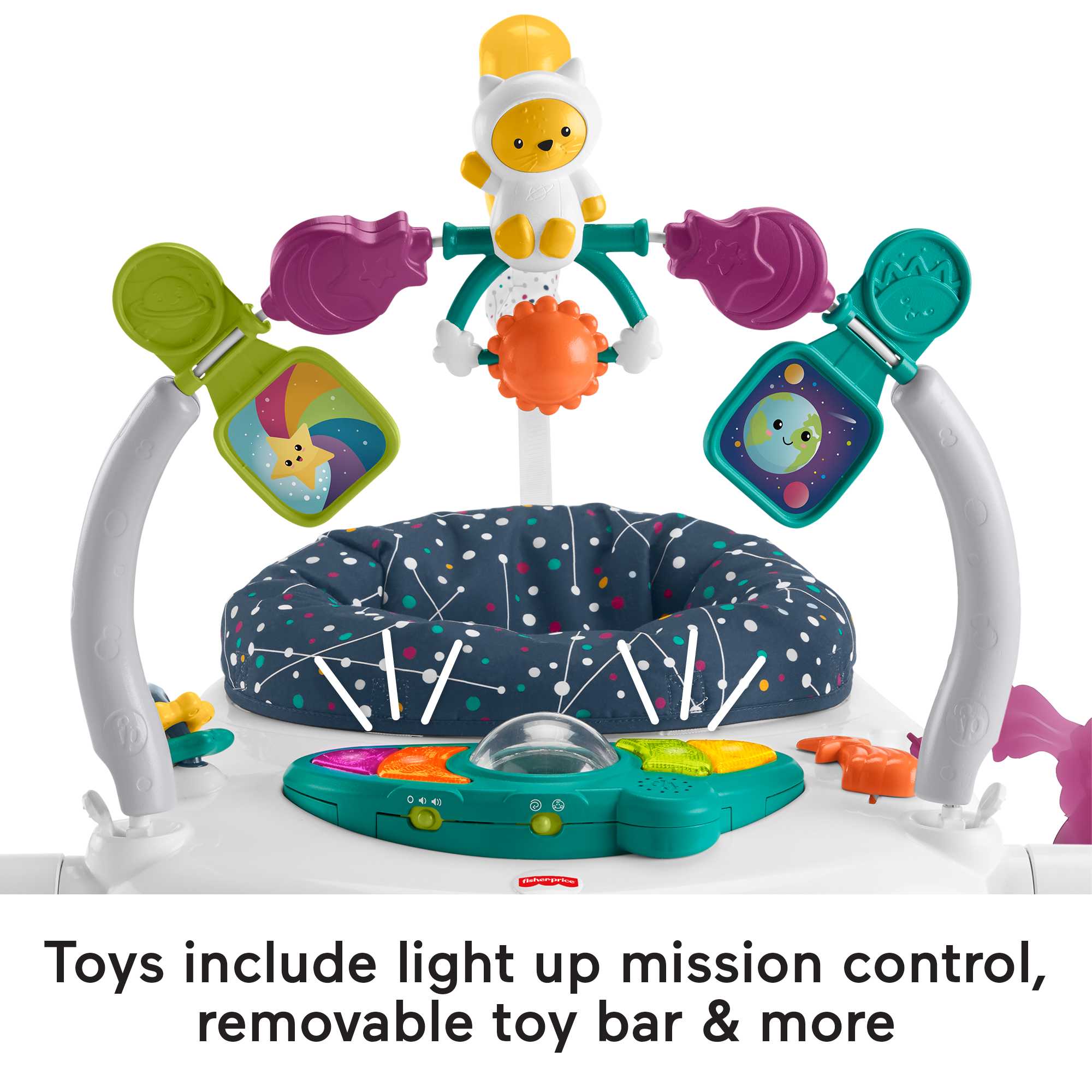 Fisher-Price Baby Bouncer Activity Center Jumperoo Spacesaver With Lights &  Sounds, Astro Kitty