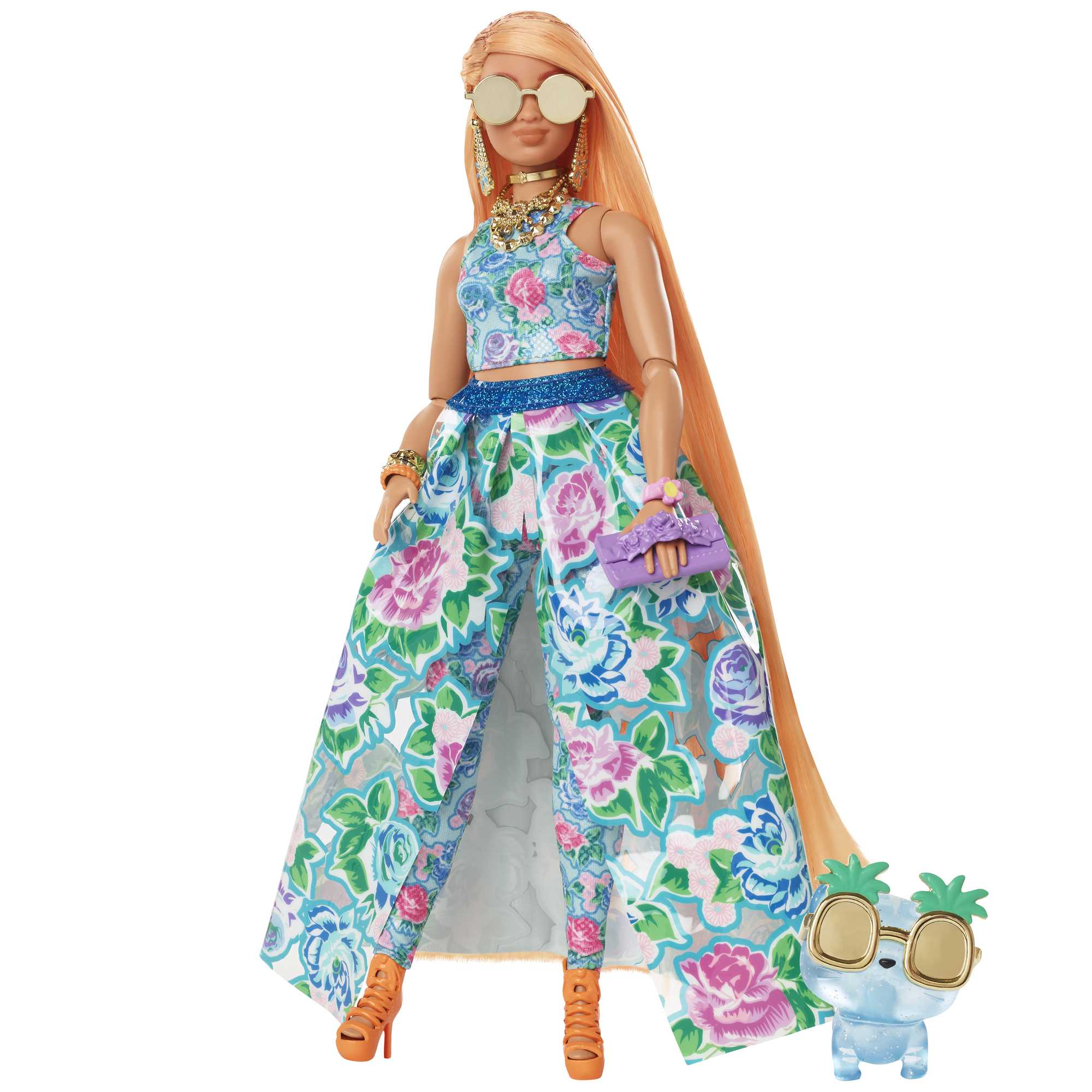Barbie Extra Doll & Accessories with Long Periwinkle Hair, Teddy Bear-Print  Denim Jacket, Matching Shorts & Pet Puppy