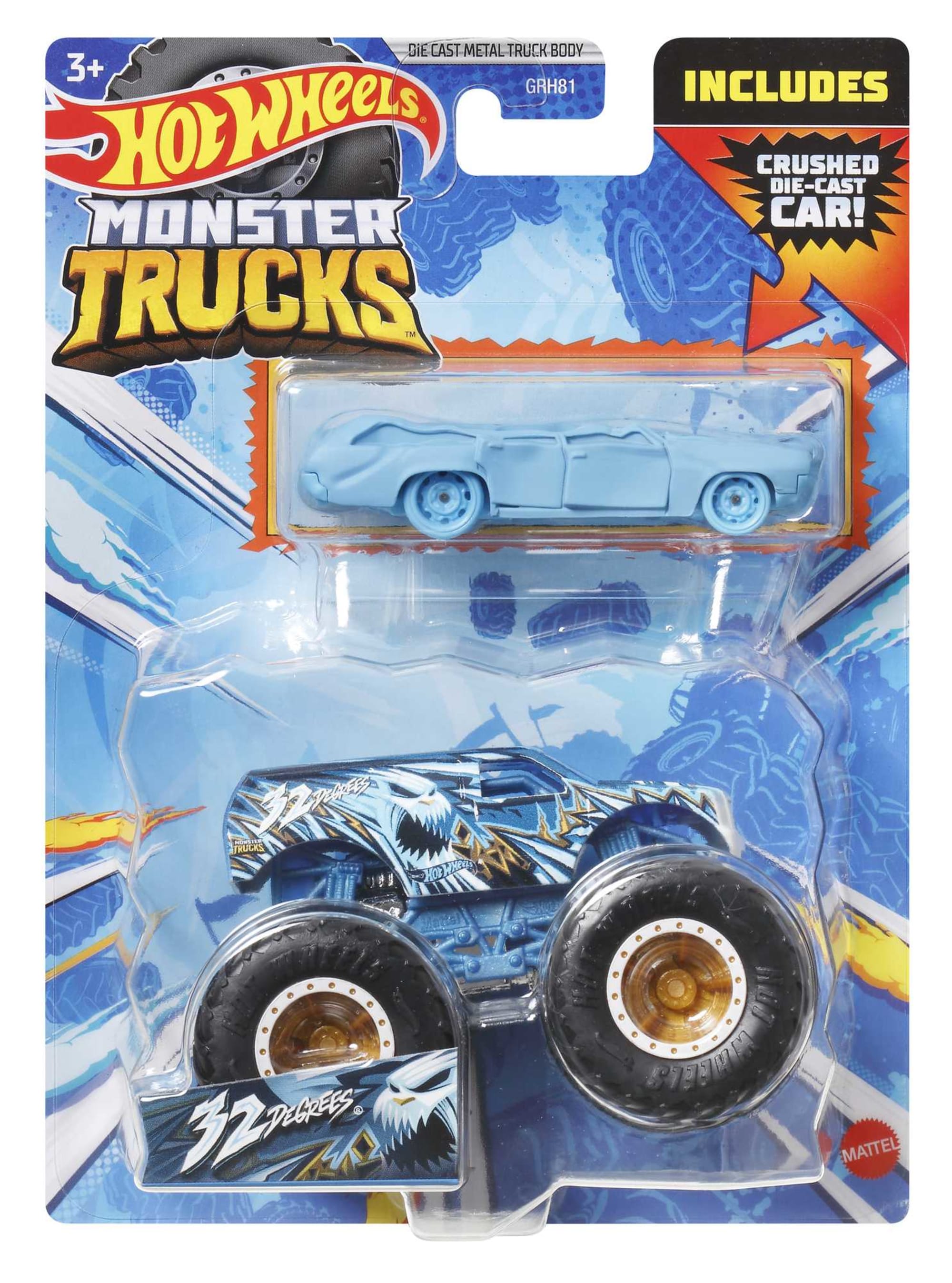 Hot Wheels Monster Trucks Veículo de Brinquedo 32 Degrees SUV Die Cast Flat Iron Crushed