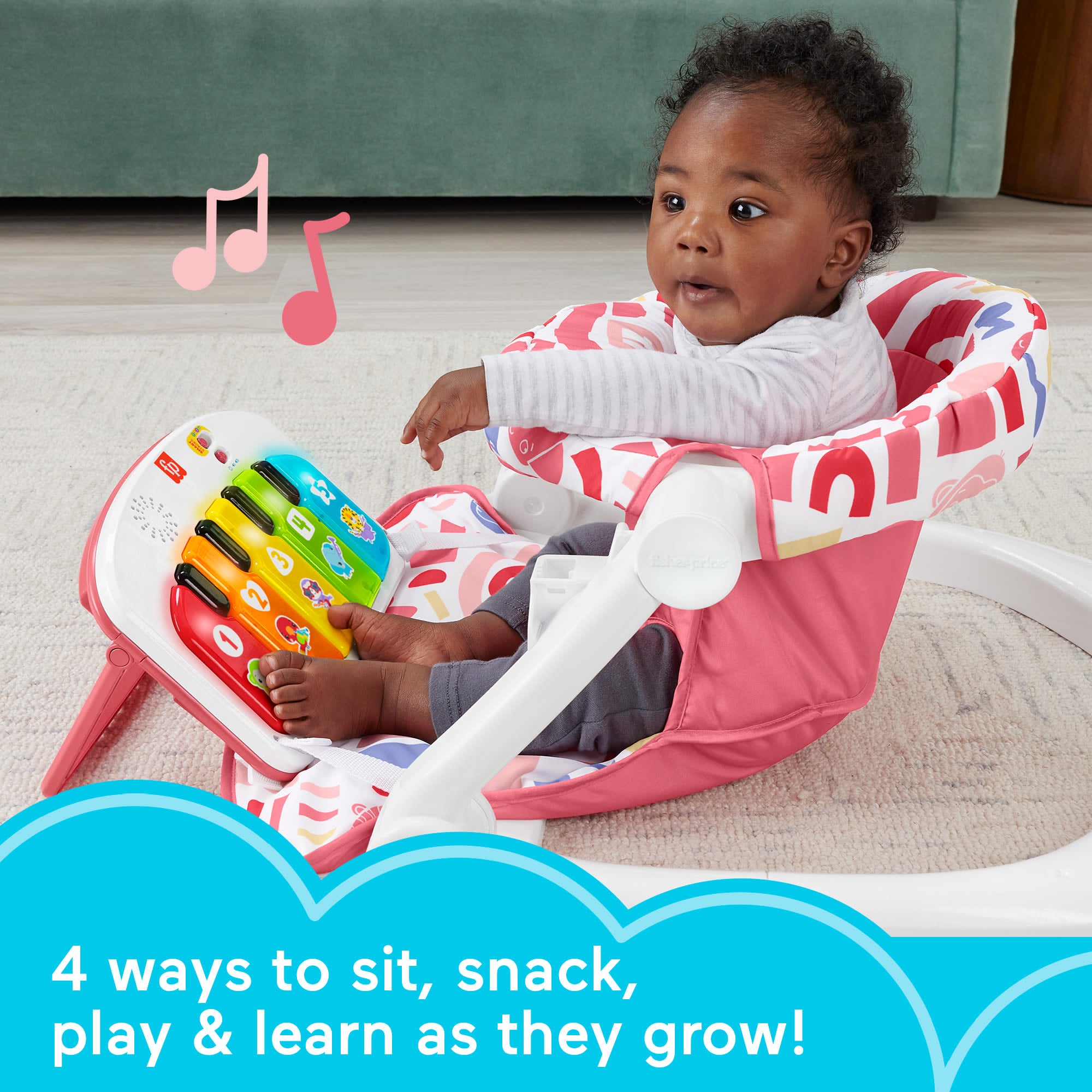 Chaise bébé Fisher-Price, siège de luxe Sit-Me-Up avec jouet  d'apprentissage du piano Kick & Play et plateau à collations 