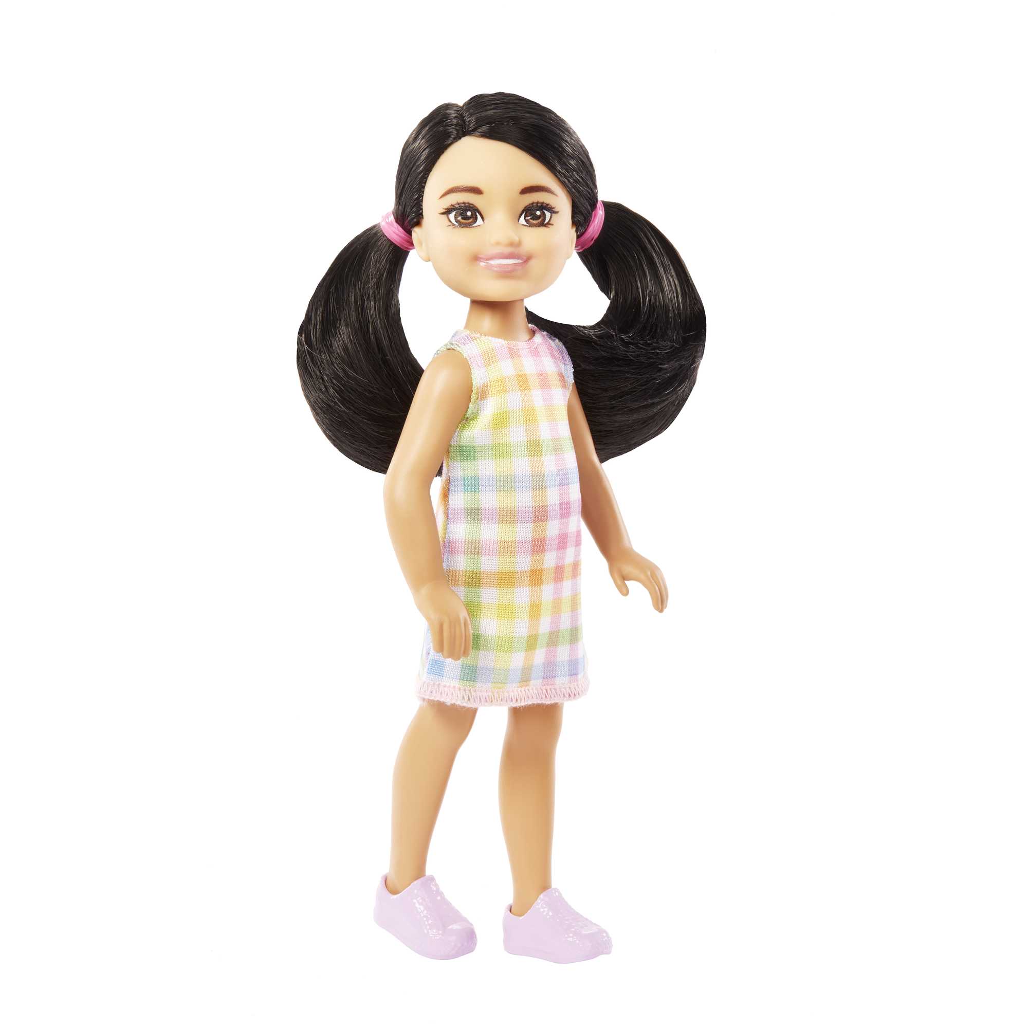 Barbie Chelsea Doll, Small Doll Wearing Removable Heart-Print Dress and  Shoes, Brunette Hair & Brown Eyes