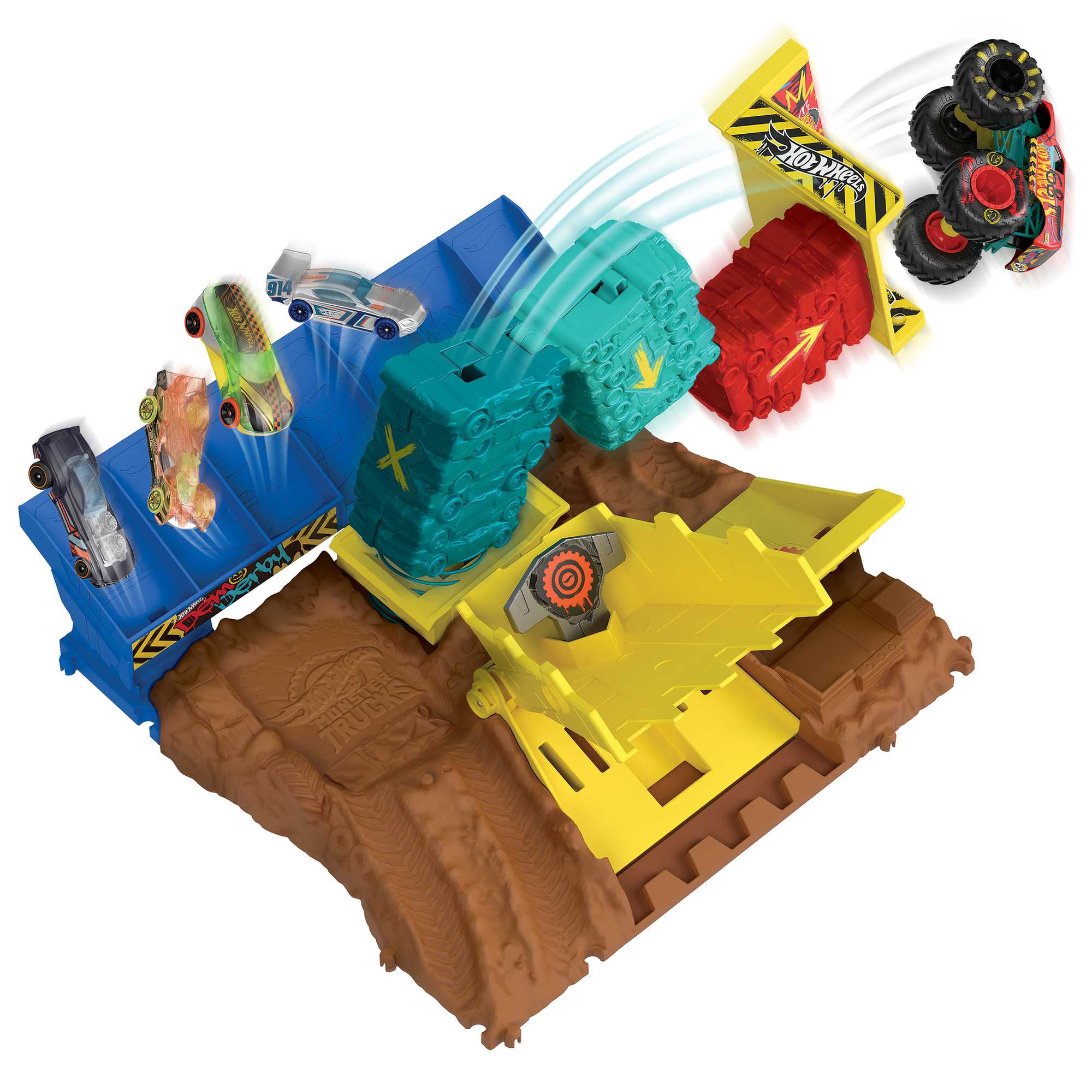 Hot Wheels Monster Trucks Arena Smashers Demo Derby Car Jump Challenge Set