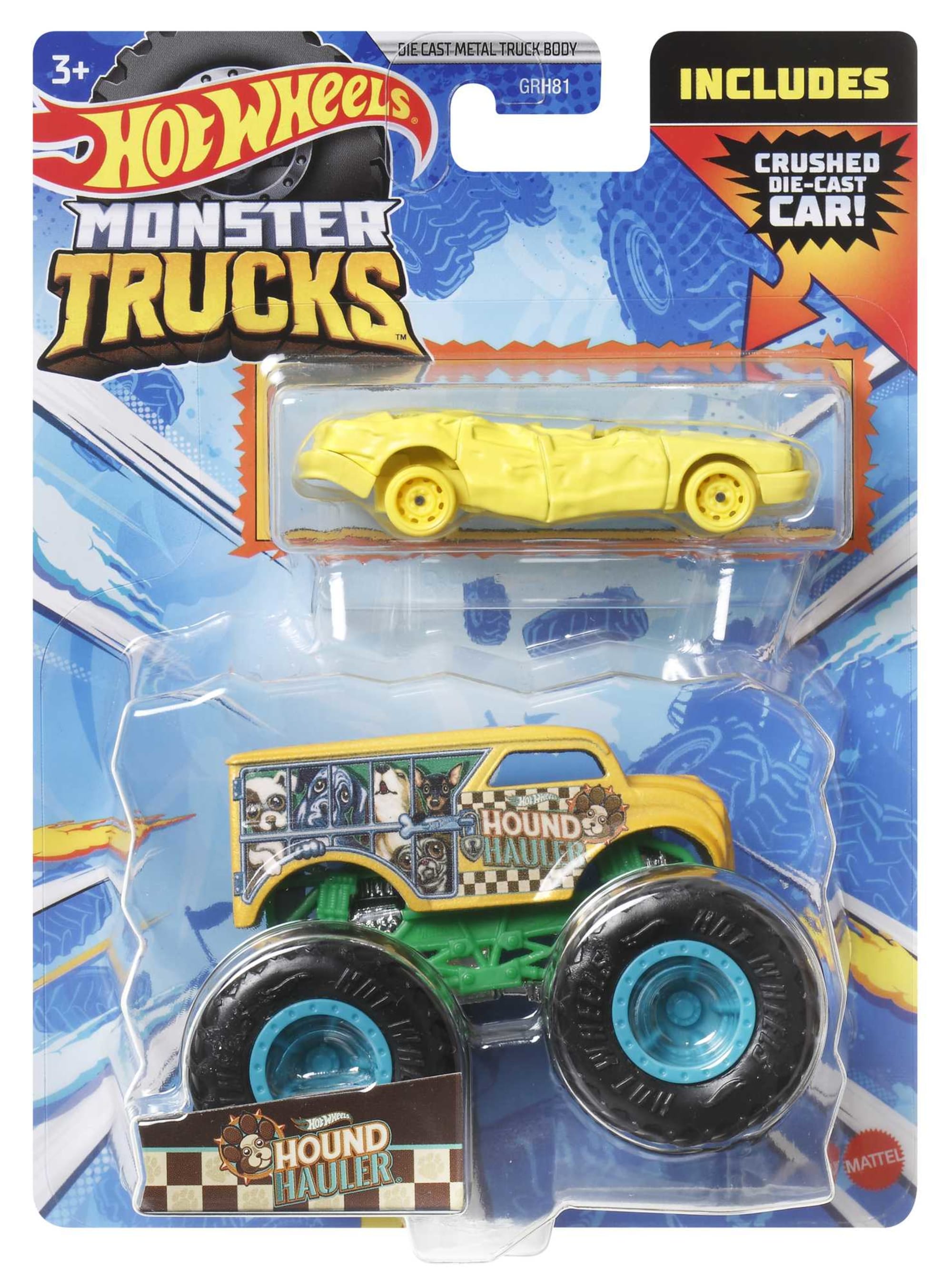 Hot Wheels Monster Trucks Veículo de Brinquedo Hound Hauler Dairy Delivery Die Cast Sudden Stop Crushed