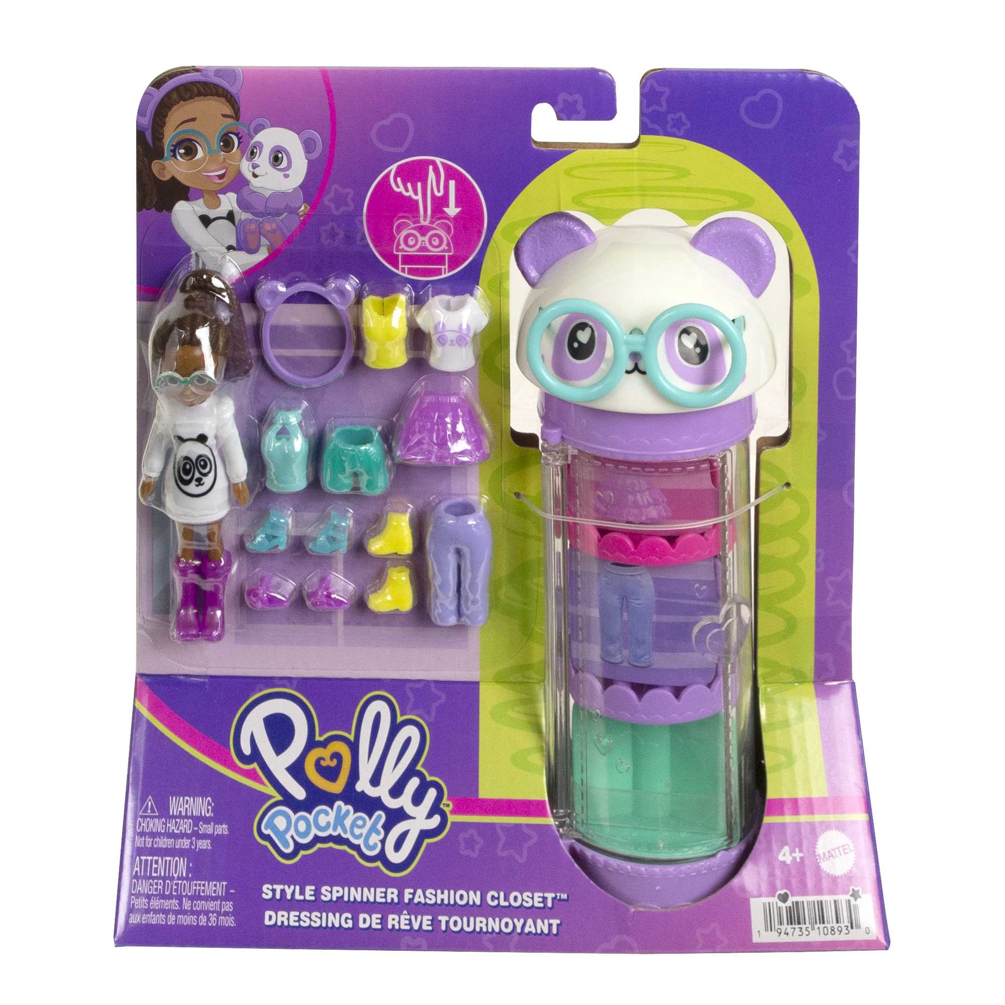 Polly Pocket Conjunto de Brinquedo Armário de Modas Giratório Panda