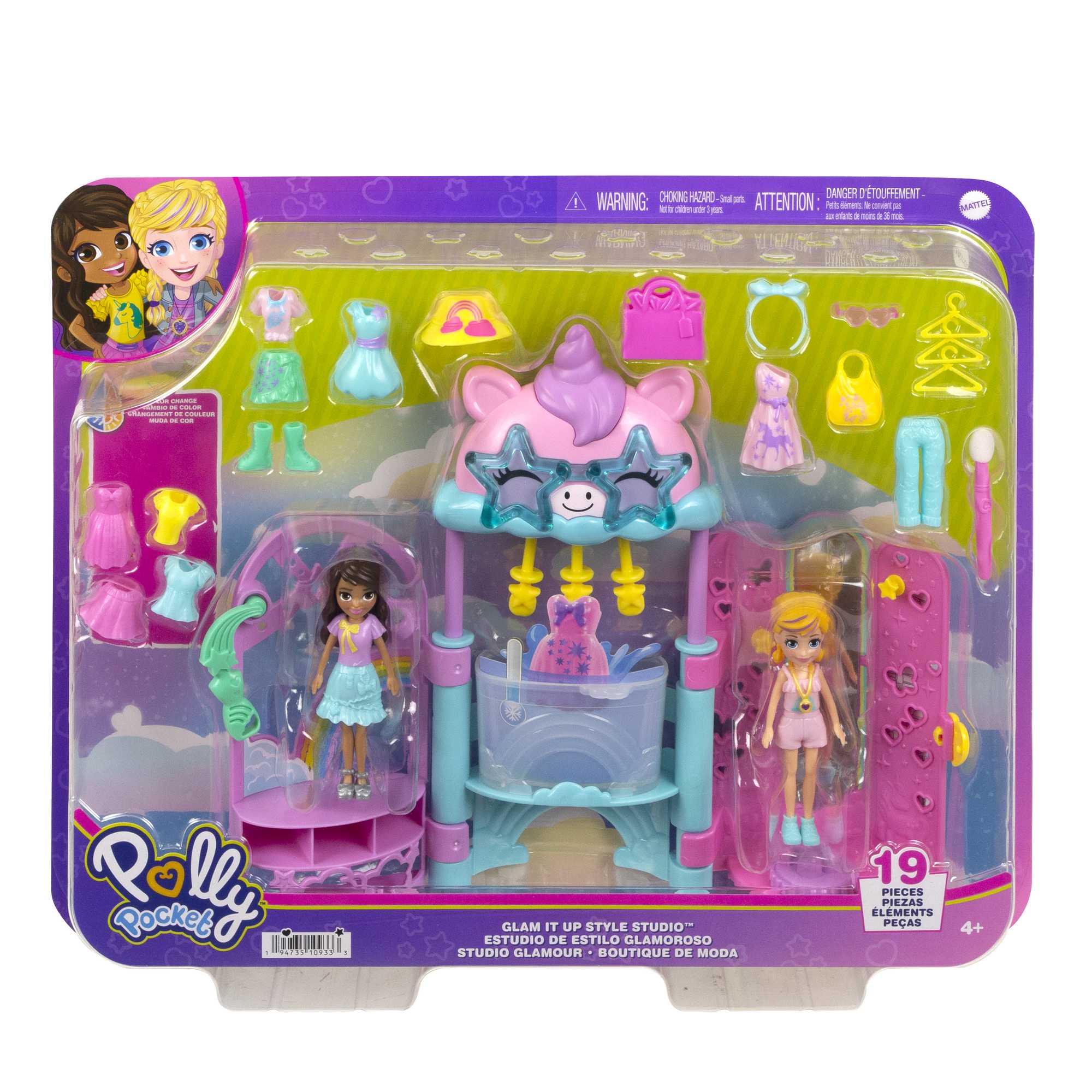 Polly Pocket Coffret de Jeu Studio Glamour, 2 Poupées, 19 Access.