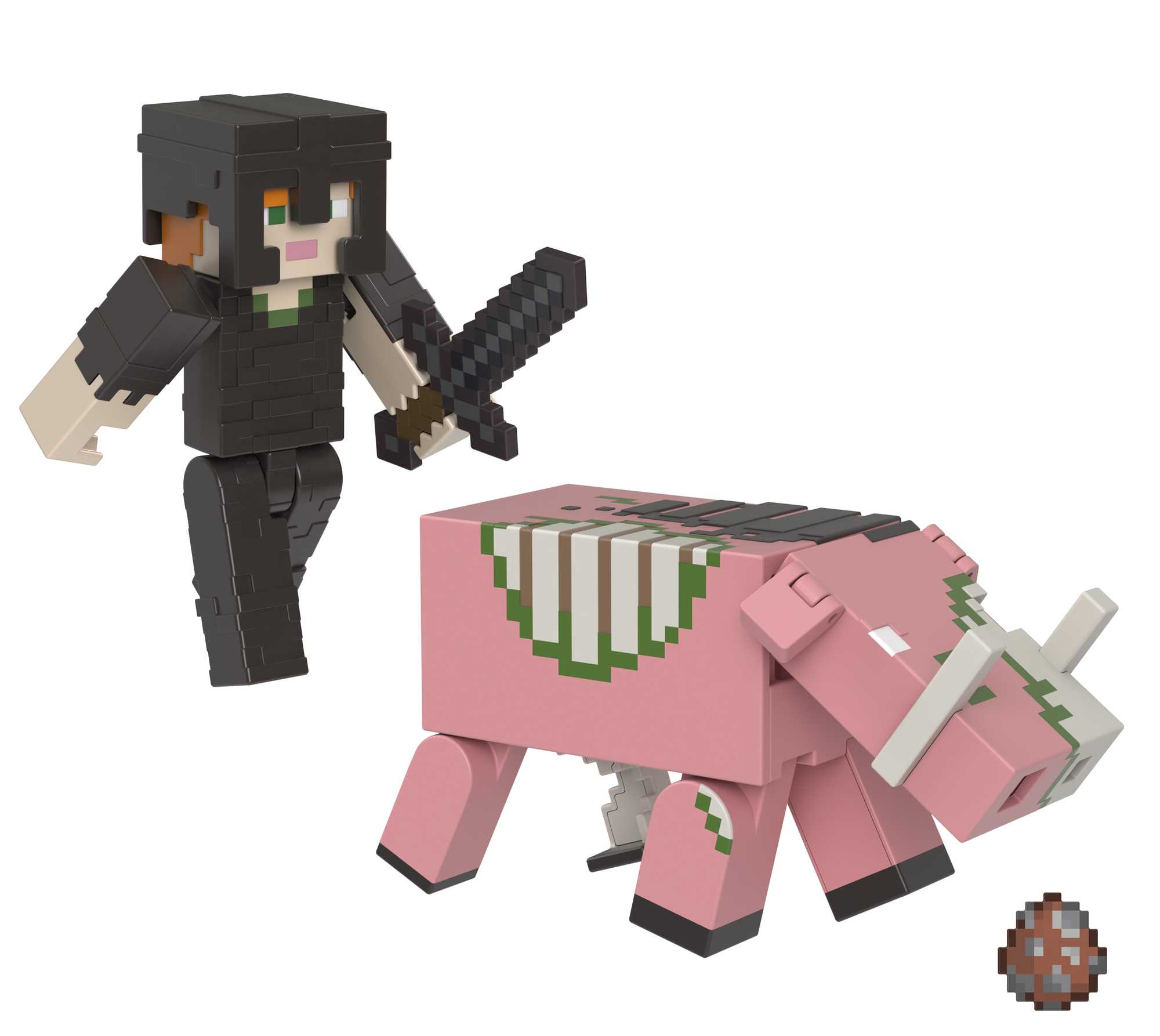 Minecraft Vanilla Figura de Acción Paquete Alex Armadura de Netherita y Zoglin 3.25"