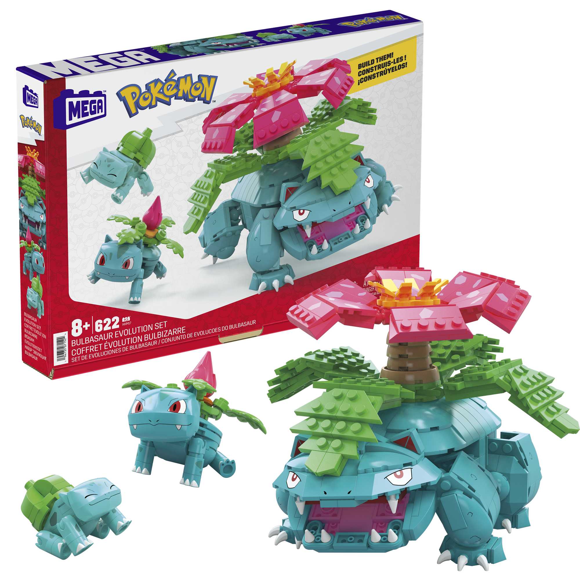 MEGA Pokémon Building Toy Kit Bulbasaur Set With 3 Action Figures (622  Pieces) For Kids