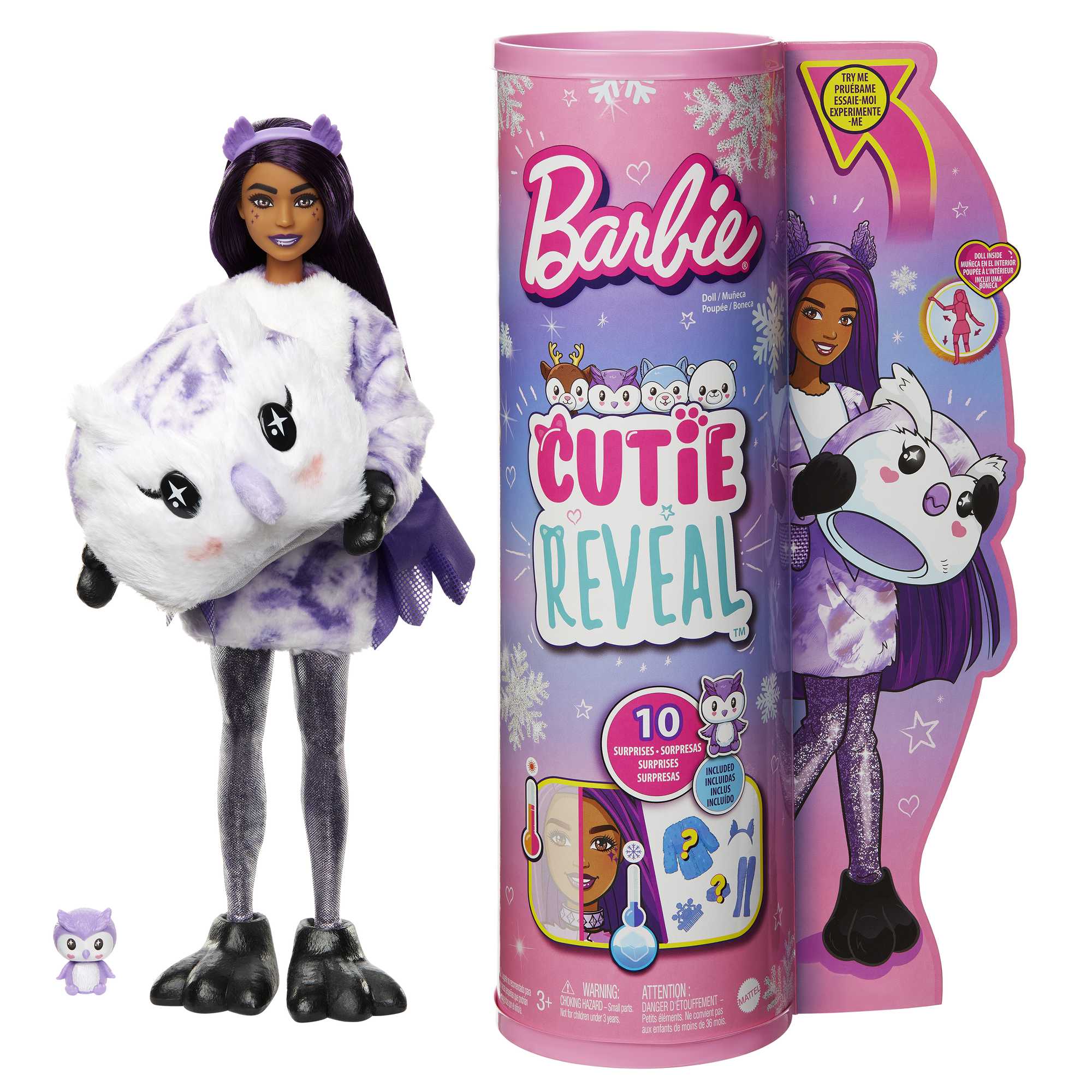 Barbie Cutie Reveal Doll & Accessories, Cozy Cute Tees Lion, “Hope” Tee,  Purple-Streaked Blonde Hair, Brown Eyes 