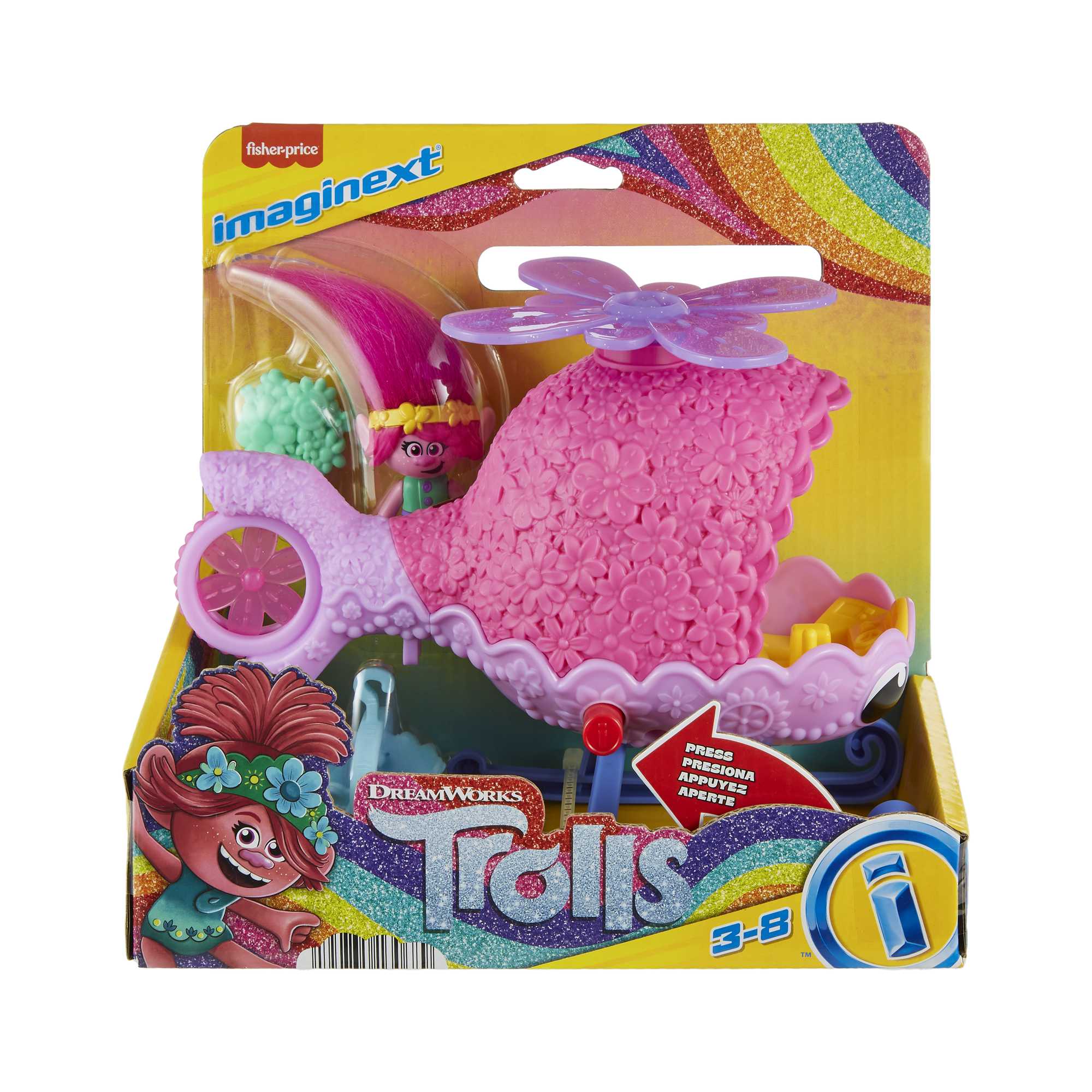 Imaginext Dreamworks Trolls L’Hélico de Poppy, Fig., Véh., 4 Élém.