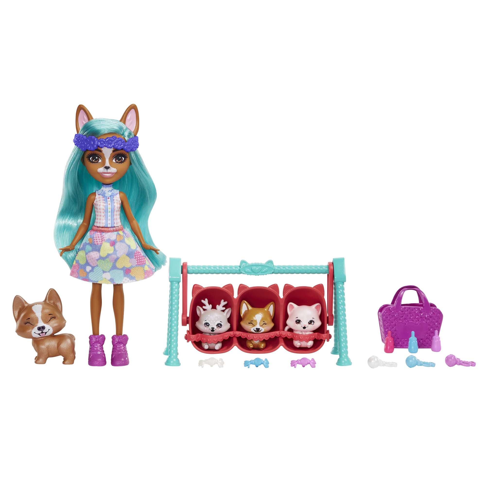 Enchantimals Muñeca Crizia Corgi y su Bestie Bebé