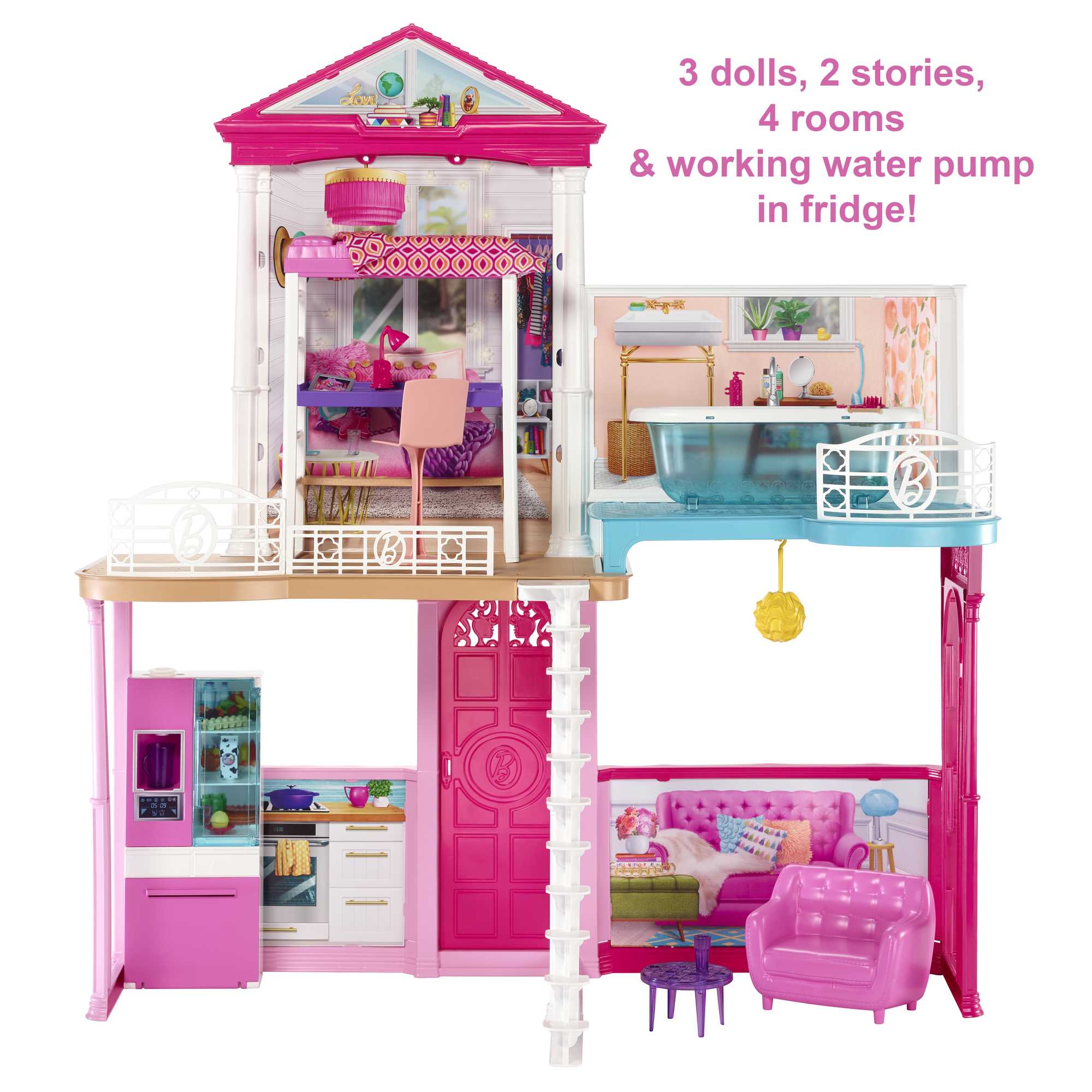 American Plastic Toys Inc Pink & Purple 3-Story Doll House Set