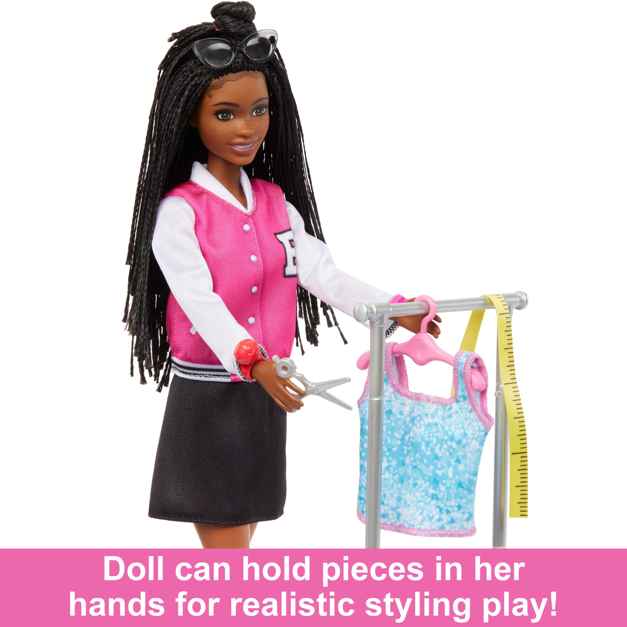 Barbie “Brooklyn” Stylist Doll & 14 Accessories Playset, Wardrobe theme With Puppy & Clothing Rack