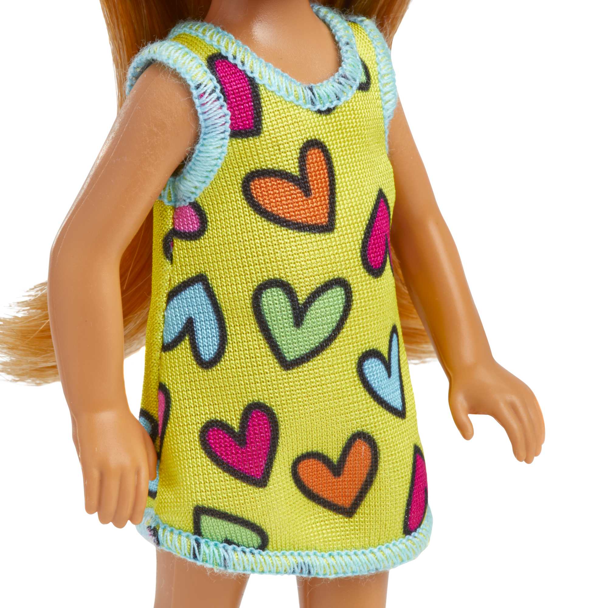 Barbie-Poupée Chelsea-Petite Poupée Avec Robe à Imprimé Cœurs Amovible Avec Cheveux Blonds et Yeux Bleus