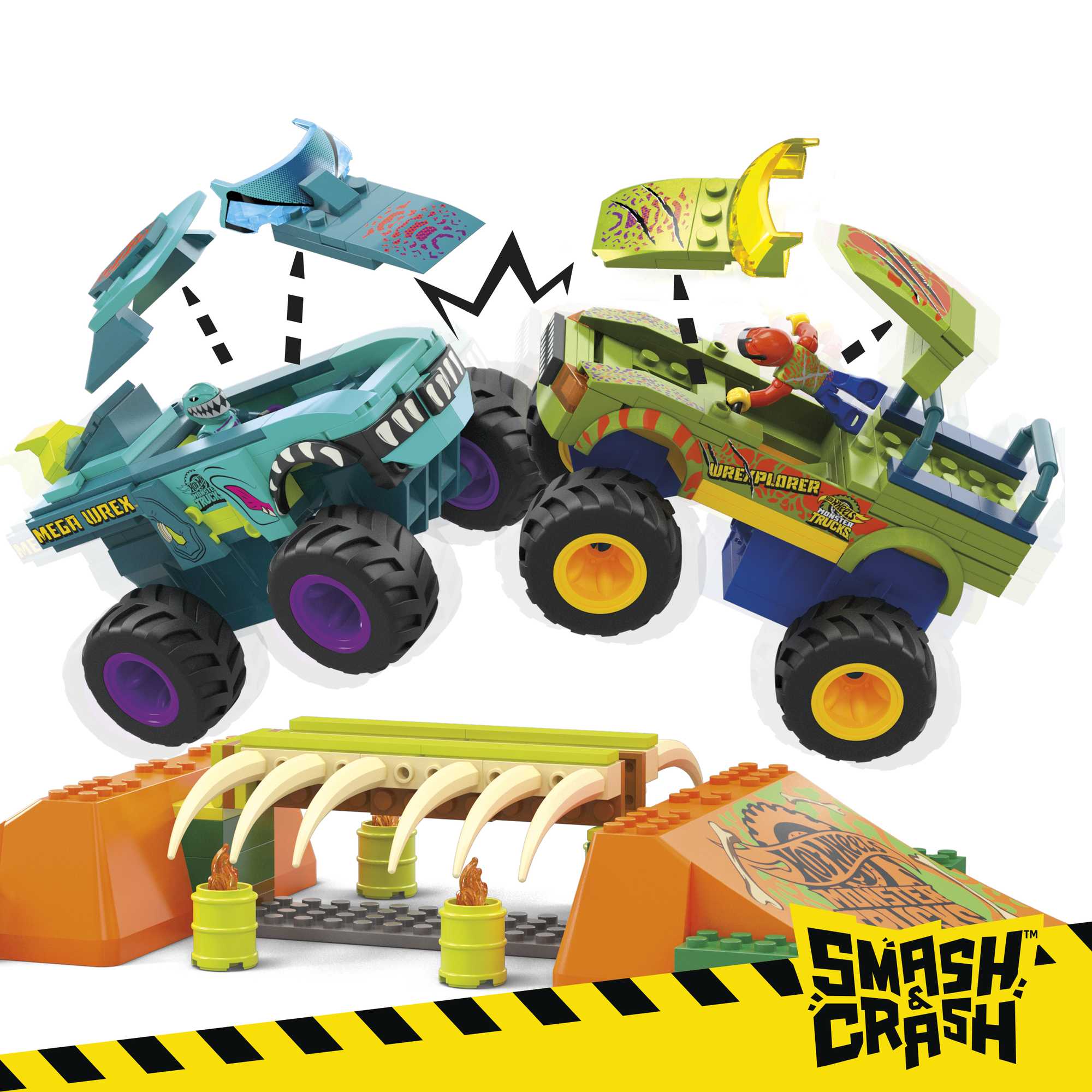 MEGA Hot Wheels Juguete de Construcción Monster Trucks S&C MEGA Wrex Boneyard Stunt Course