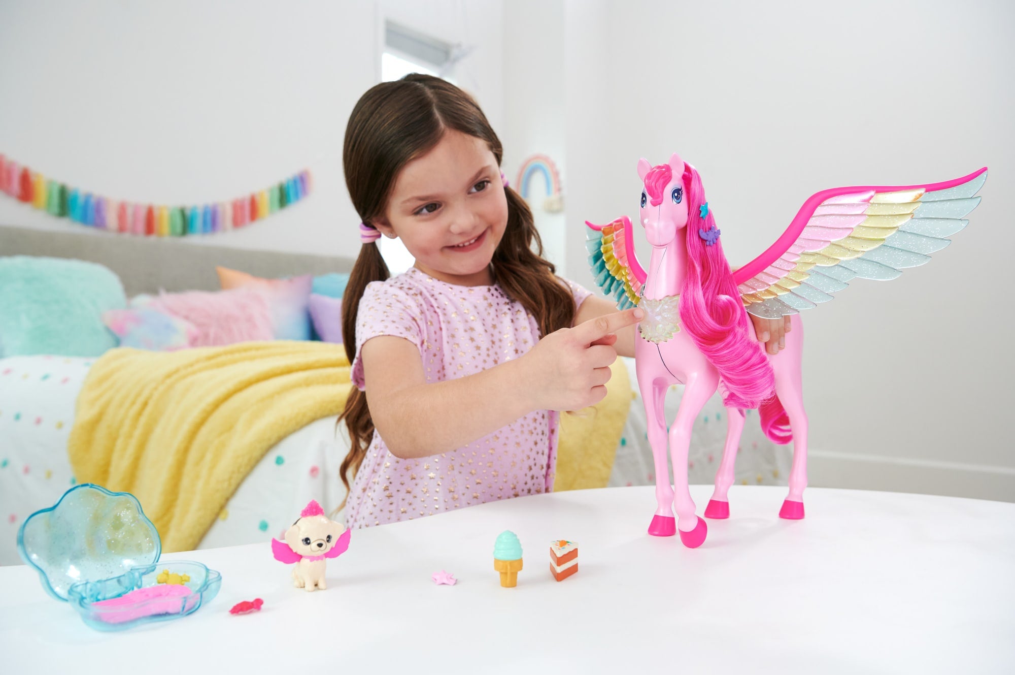 Barbie A Touch Of Magic Pink Pegasus With Puppy, Winged Horse Toys With Lights And Sounds