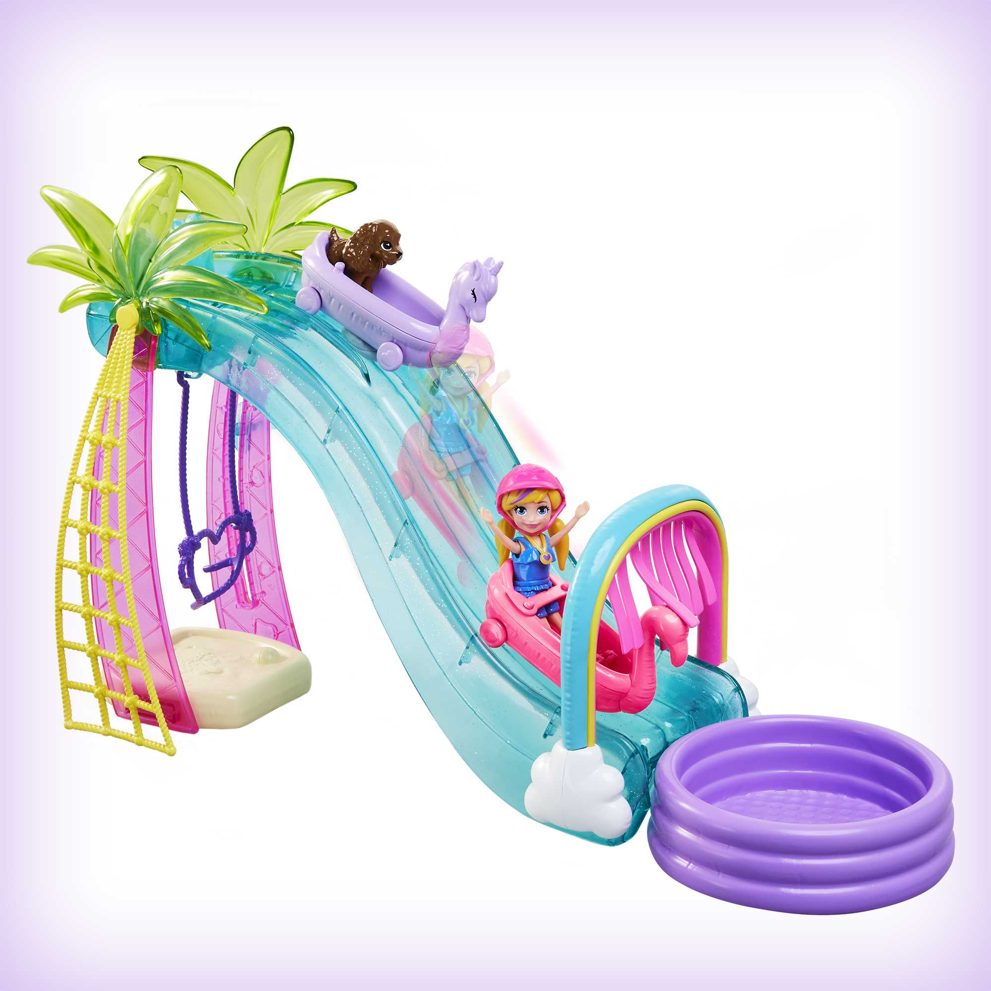 Polly Pocket Sunshine Splash Park With 3-Inch Polly Doll, 15 Accessories Including Slide, Go Karts, Pool, Volleyball Net, Swing, Dog & More, 4 & Up