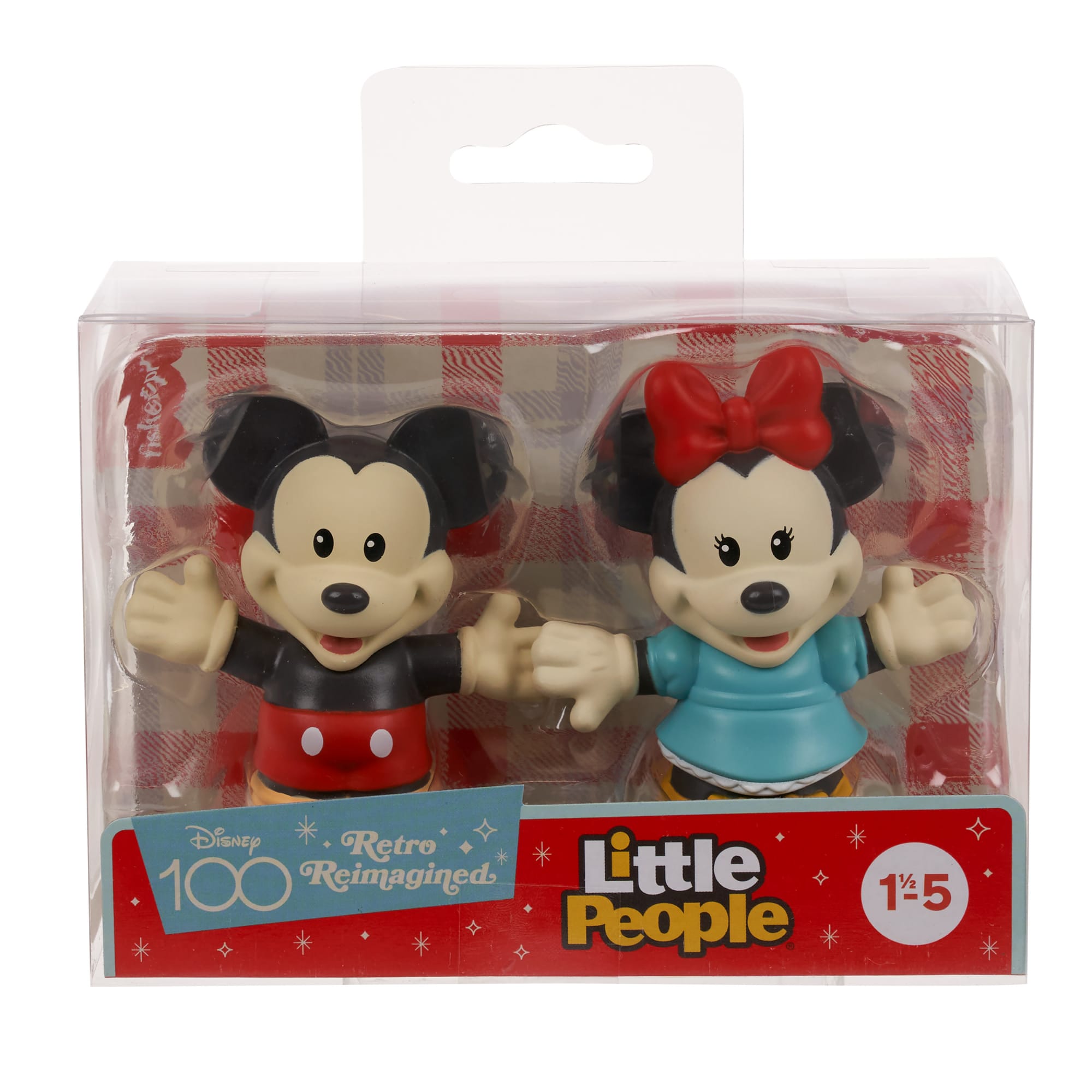 Fisher-Price Little People Toddler Figure Pack, Disney 100 Retro Reimagined Mickey & Minnie