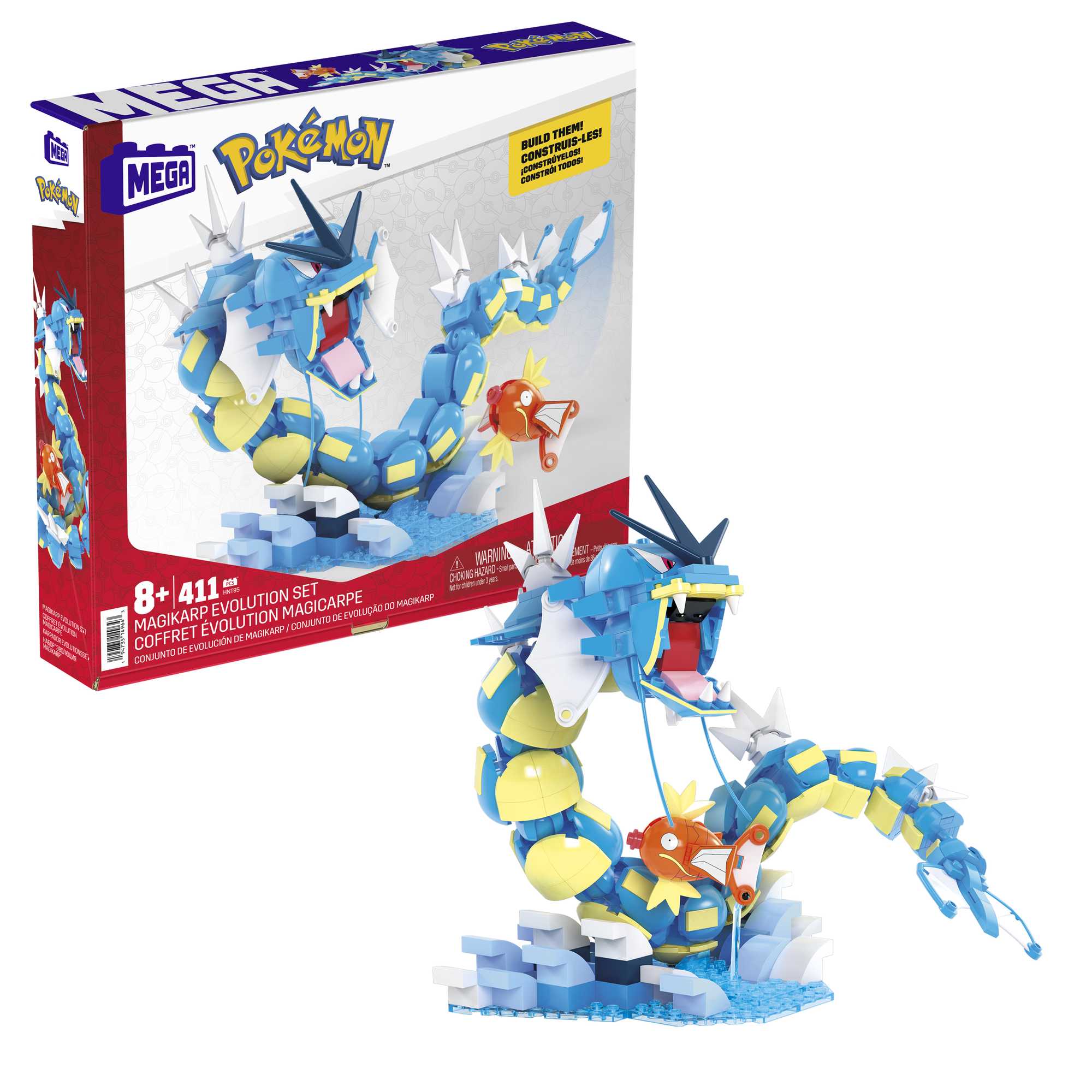 MEGA Pokémon Coffret Évolution Magicarpe (411 Pces), 2 Fig. Art.