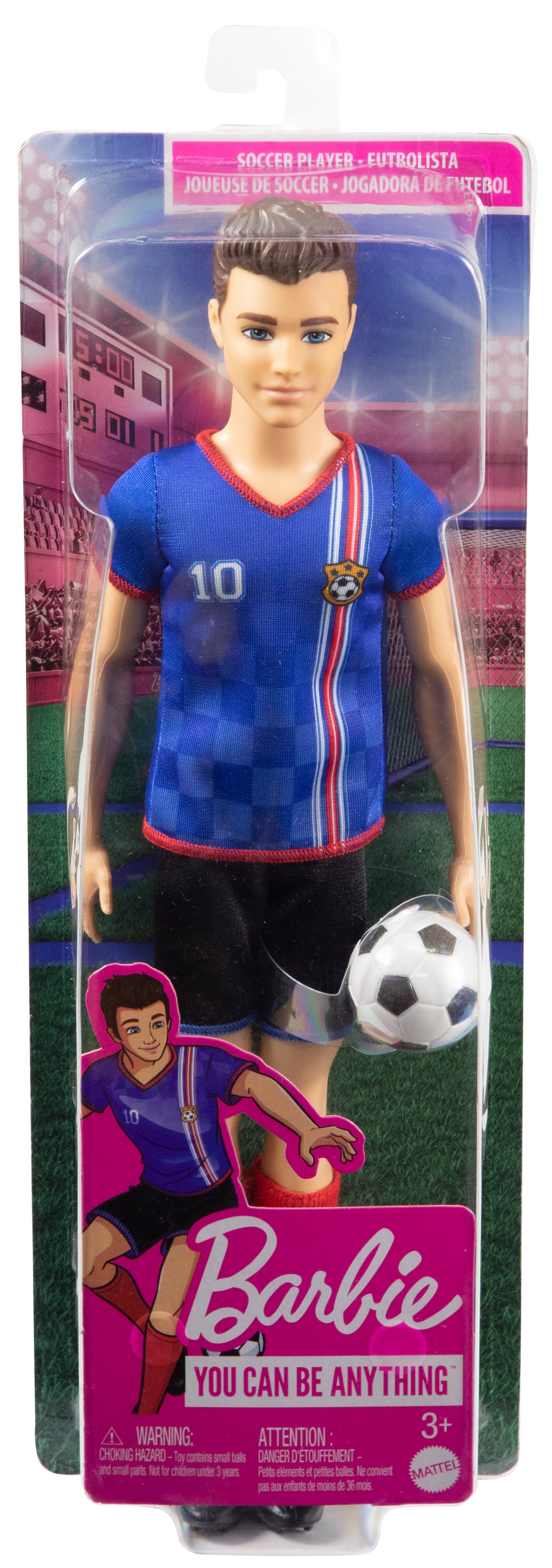 Ken Poupée Joueur de Soccer, Cheveux Courts, Uniforme 10, Ballon
