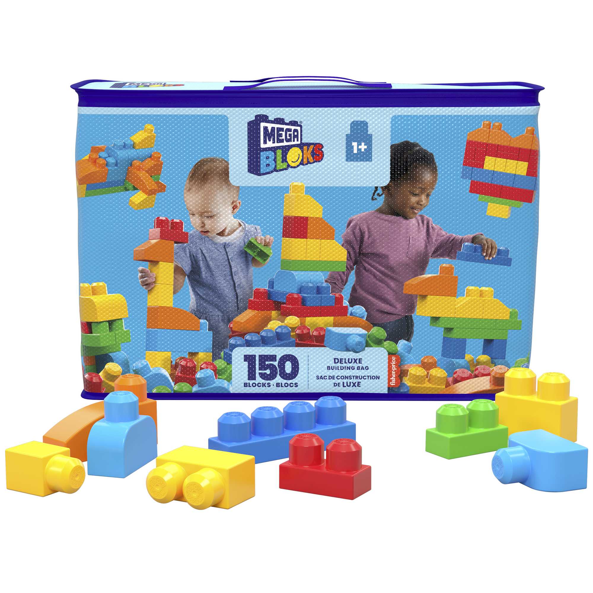 Mega Bloks First Builders Big Building Bag with Big Building Blocks,  Building Toys for Toddlers (80 Pieces) - Blue Bag