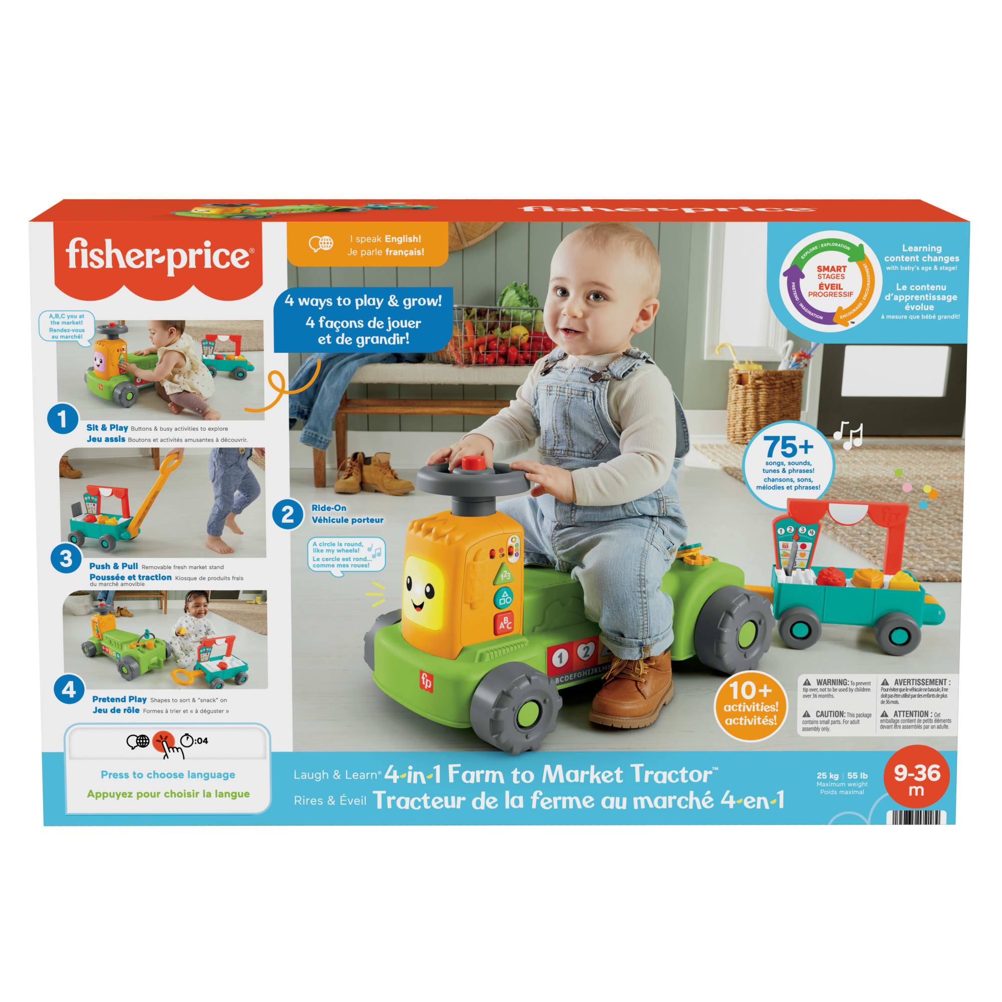 Fisher-Price Rires et Éveil Tracteur de La Ferme Au Marché 4-en-1