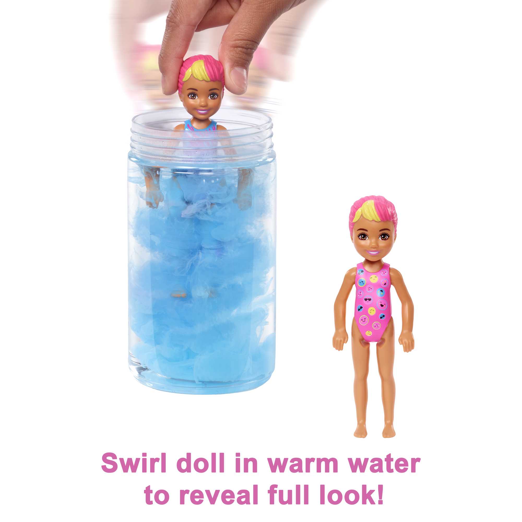 Barbie Chelsea Color Reveal Sand & Sun Series Small Doll with 6 Surprises,  Color Change, Marble Blue