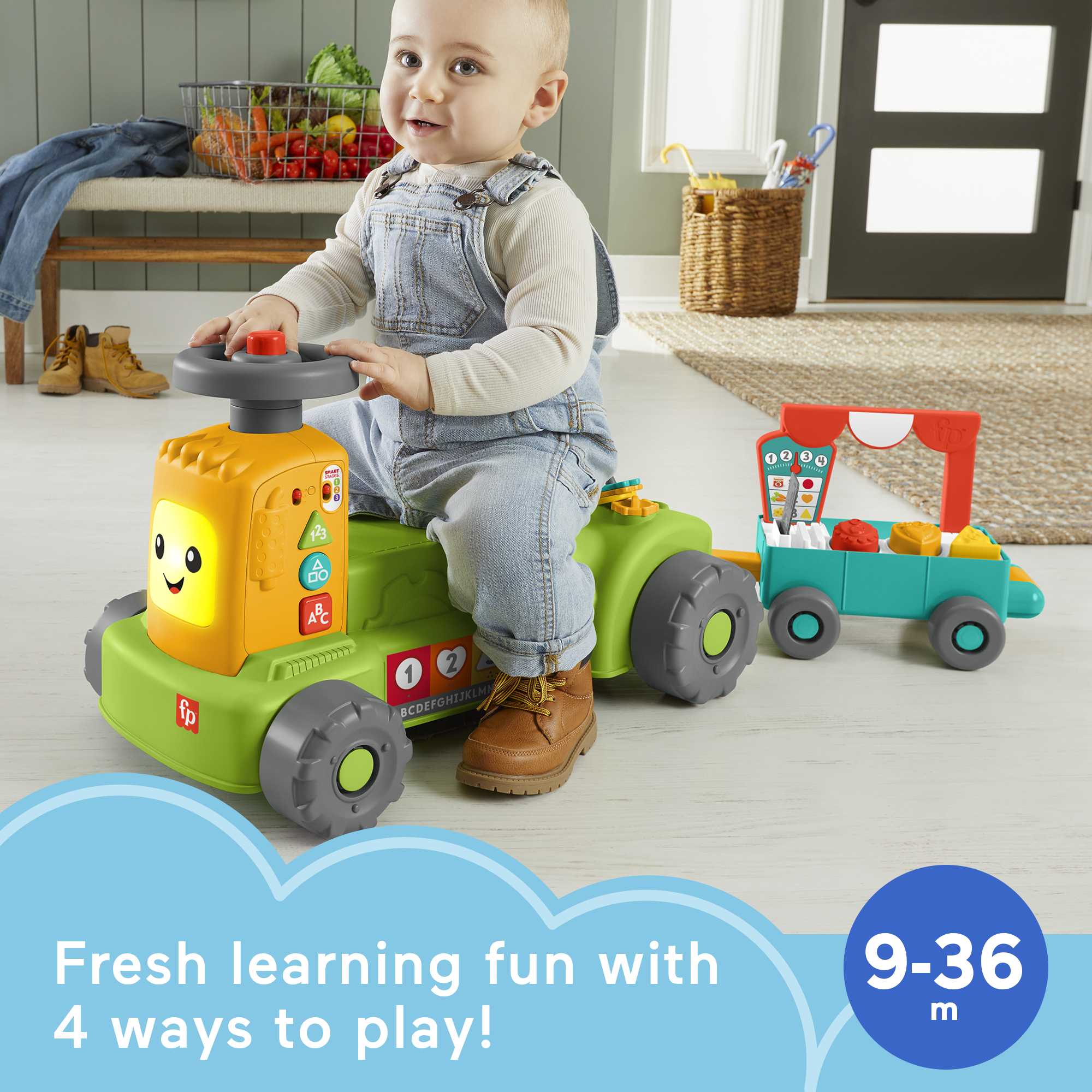 Fisher-Price Laugh & Learn 4-In-1 Farm To Market Tractor Ride-On Learning Toy, Multilanguage Version