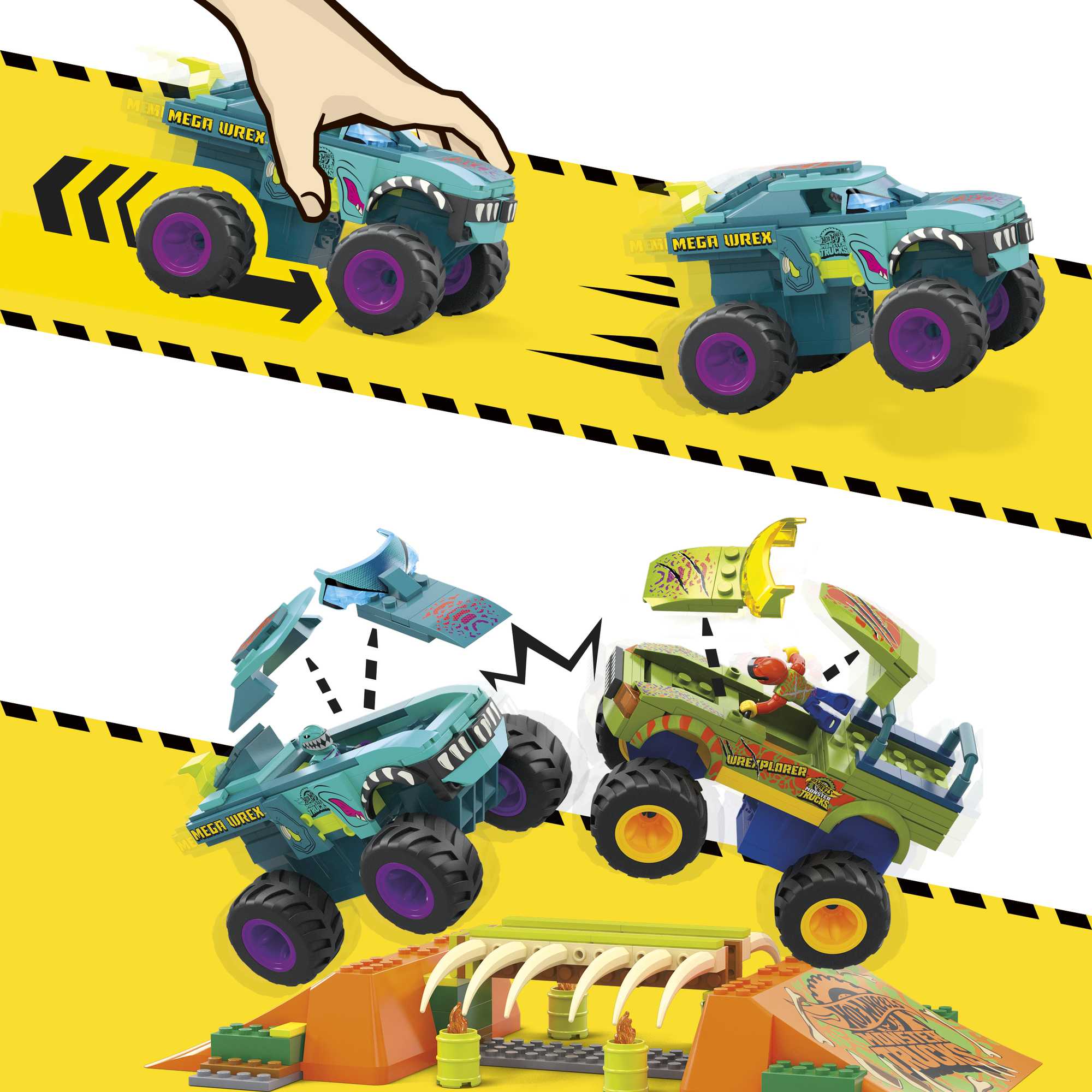 MEGA Hot Wheels Juguete de Construcción Monster Trucks S&C MEGA Wrex Boneyard Stunt Course