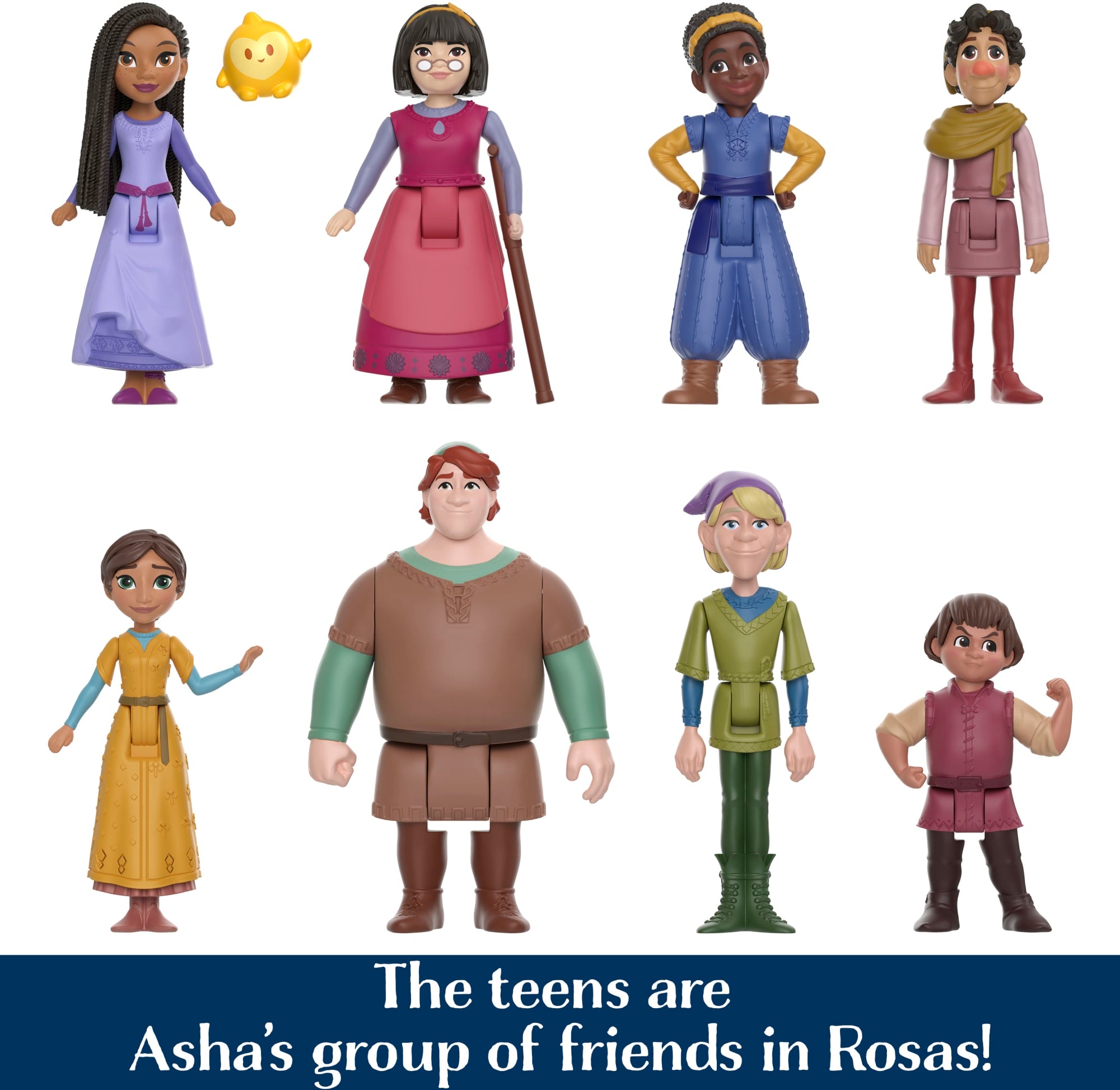 Disney's Wish The Teens Pack of 8 Posable Mini Dolls & Star Figure