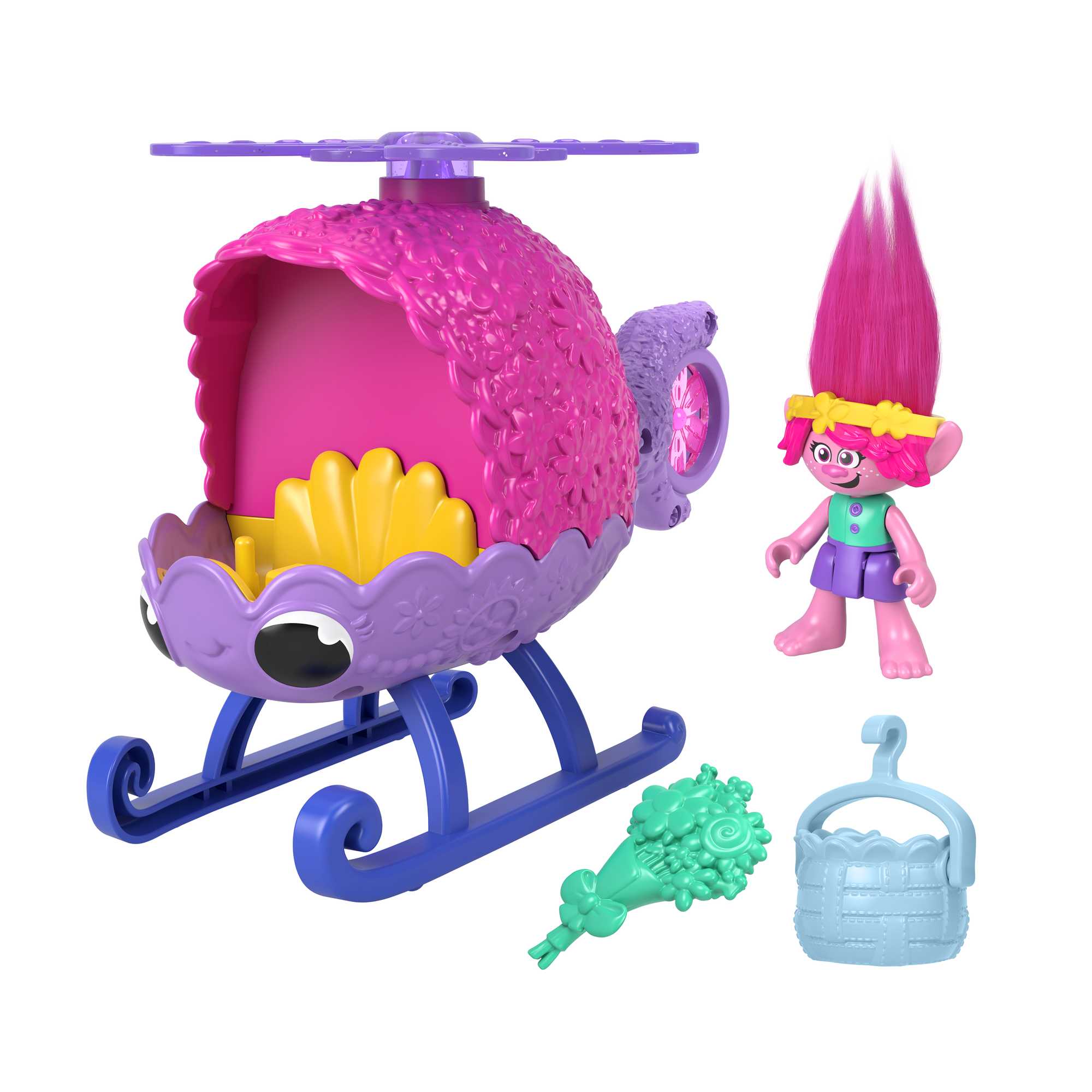 Imaginext Dreamworks Trolls L’Hélico de Poppy, Fig., Véh., 4 Élém.