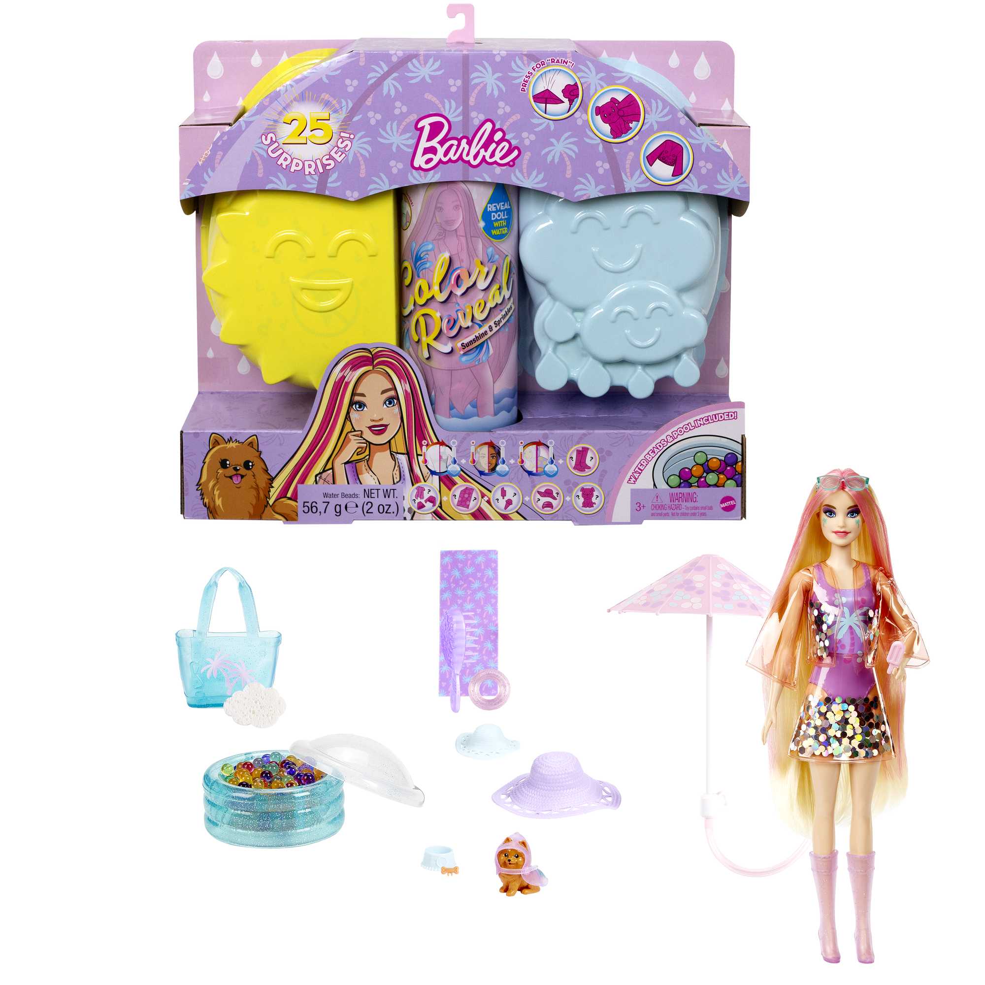 Barbie Color Reveal Doll with 7 Surprises, Sunshine & Sprinkles Series  HCC57