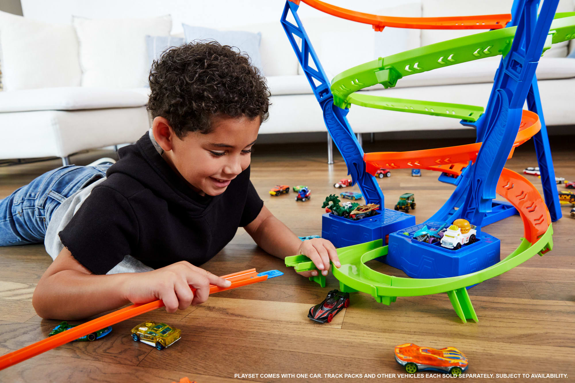  Hot Wheels Track Set and Toy Car, Large-Scale