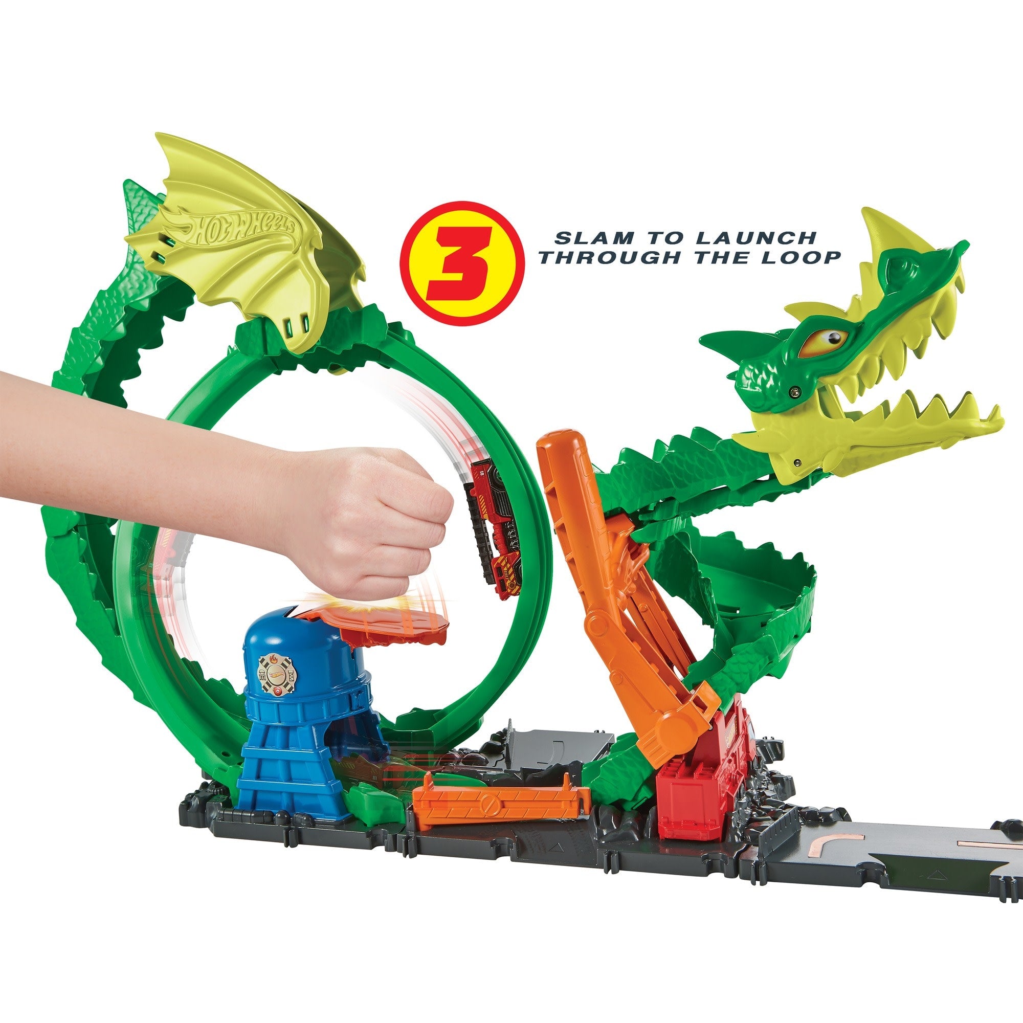 Hot Wheels City Dragon Drive Firefight Playset, With 1 Toy Car