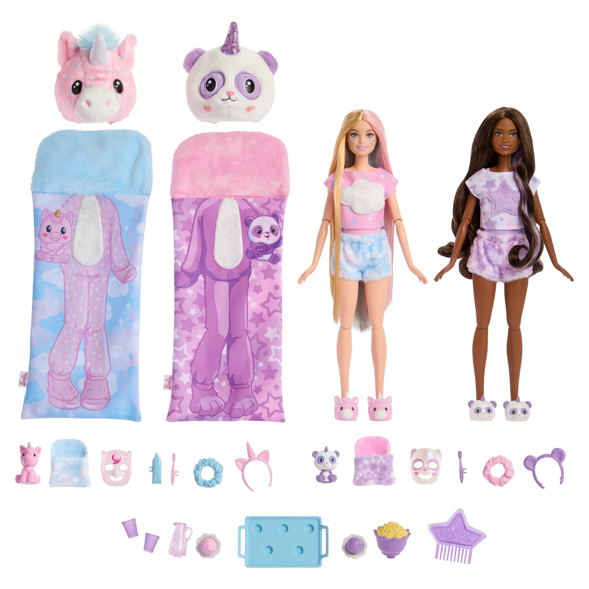 Barbie Cutie Reveal Slumber Party Gift Set With 2 Dolls & 2 Pets, 35+ Surprises, Cozy Cute Tees