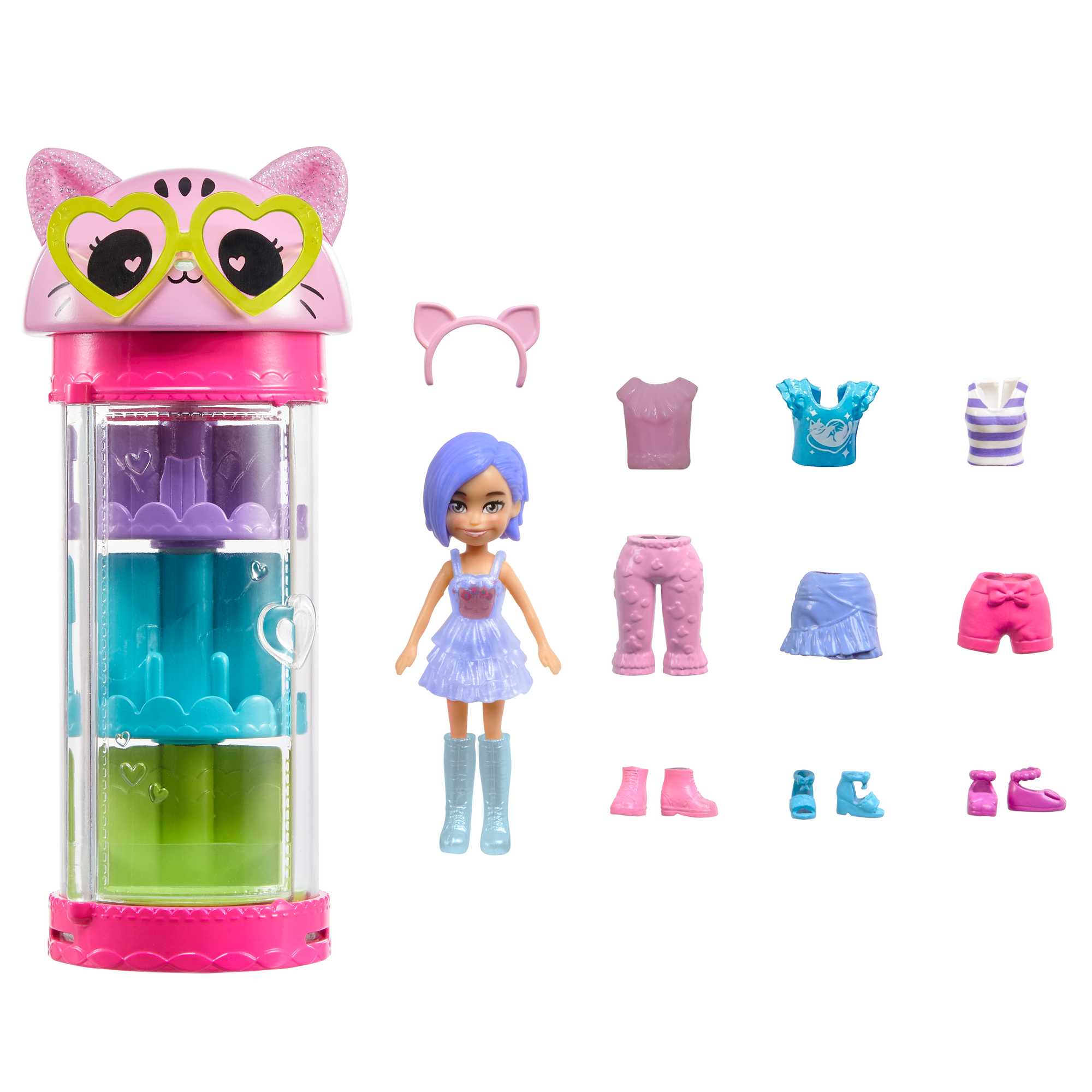 Polly Pocket Set de Juego Tubo de Modas Giratorio Gatito