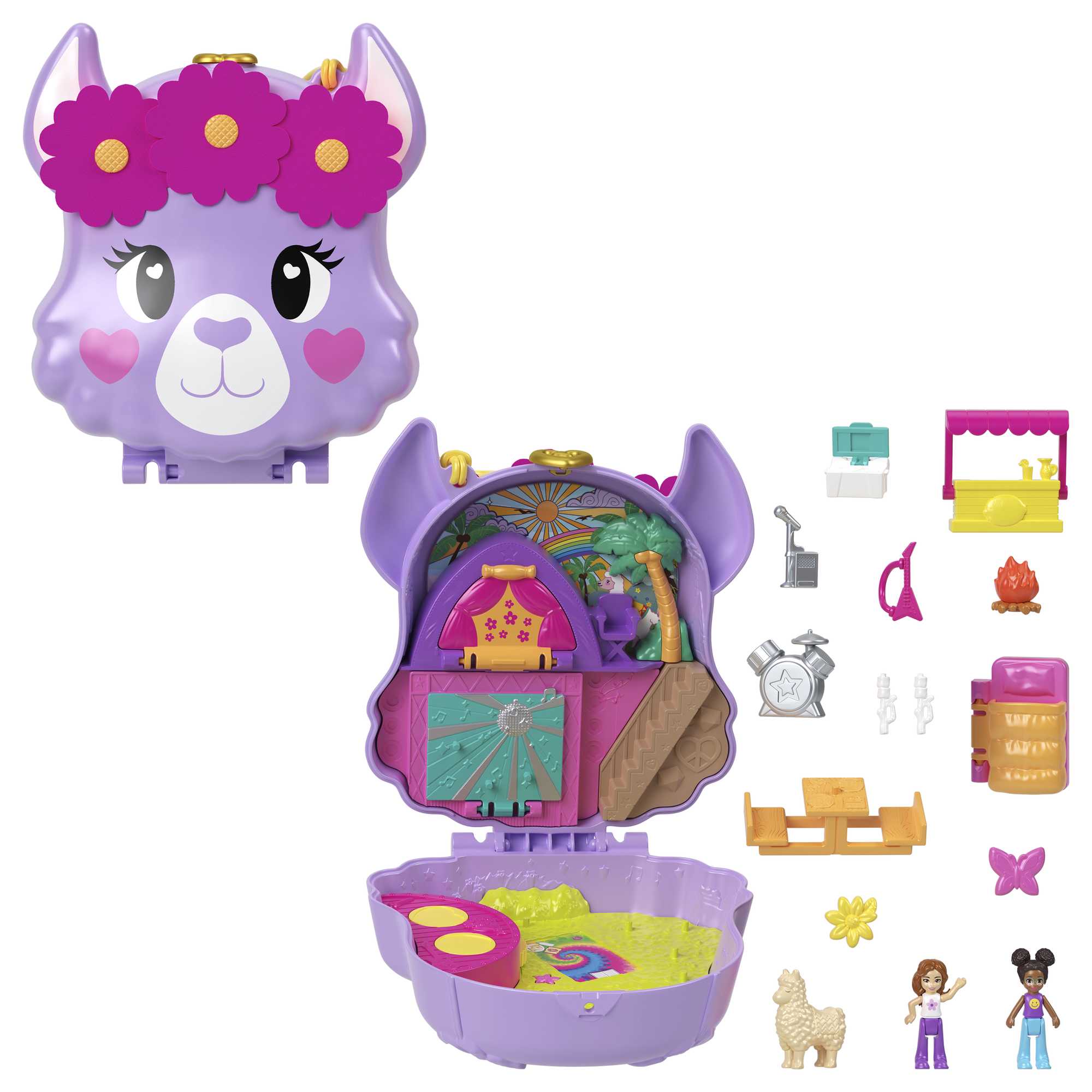Polly Pocket Conjunto de Brinquedo Estojo Acampamento de Lhama