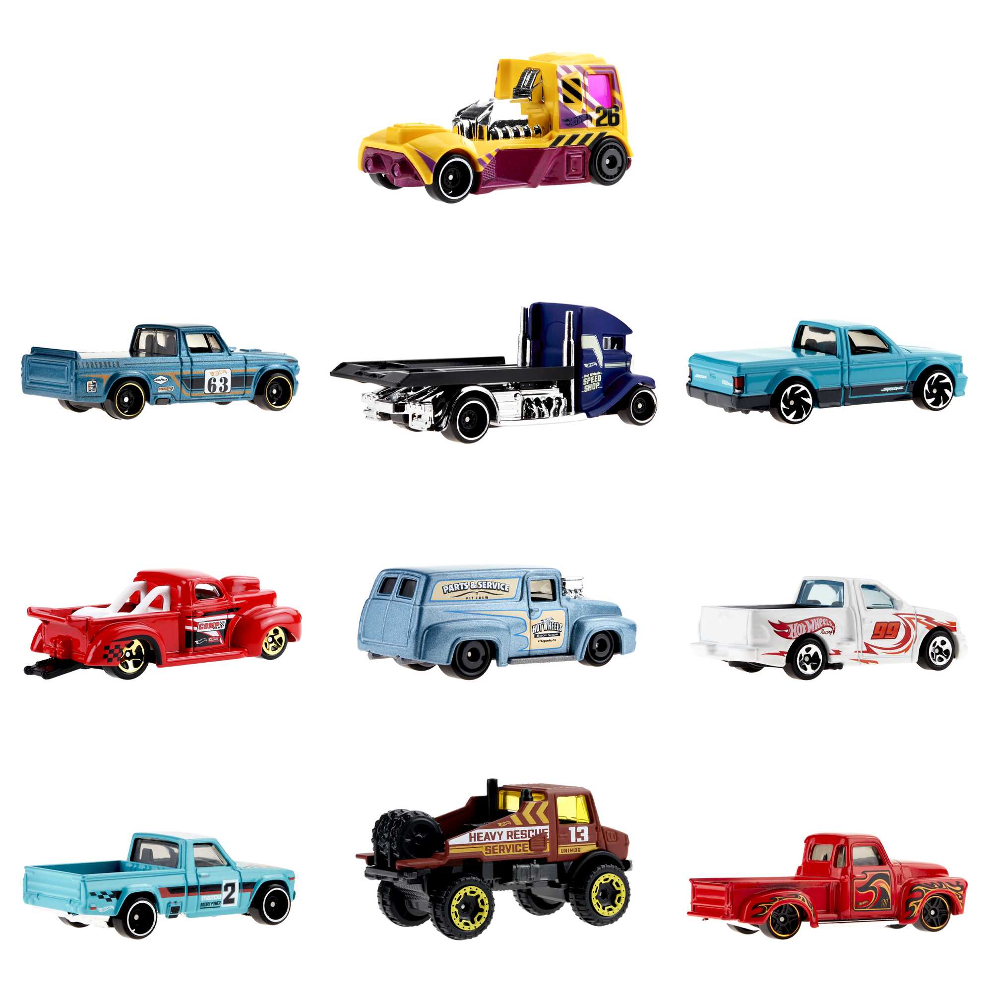 Hot Wheels Trucks | 10-Pack of Toy Trucks | MATTEL