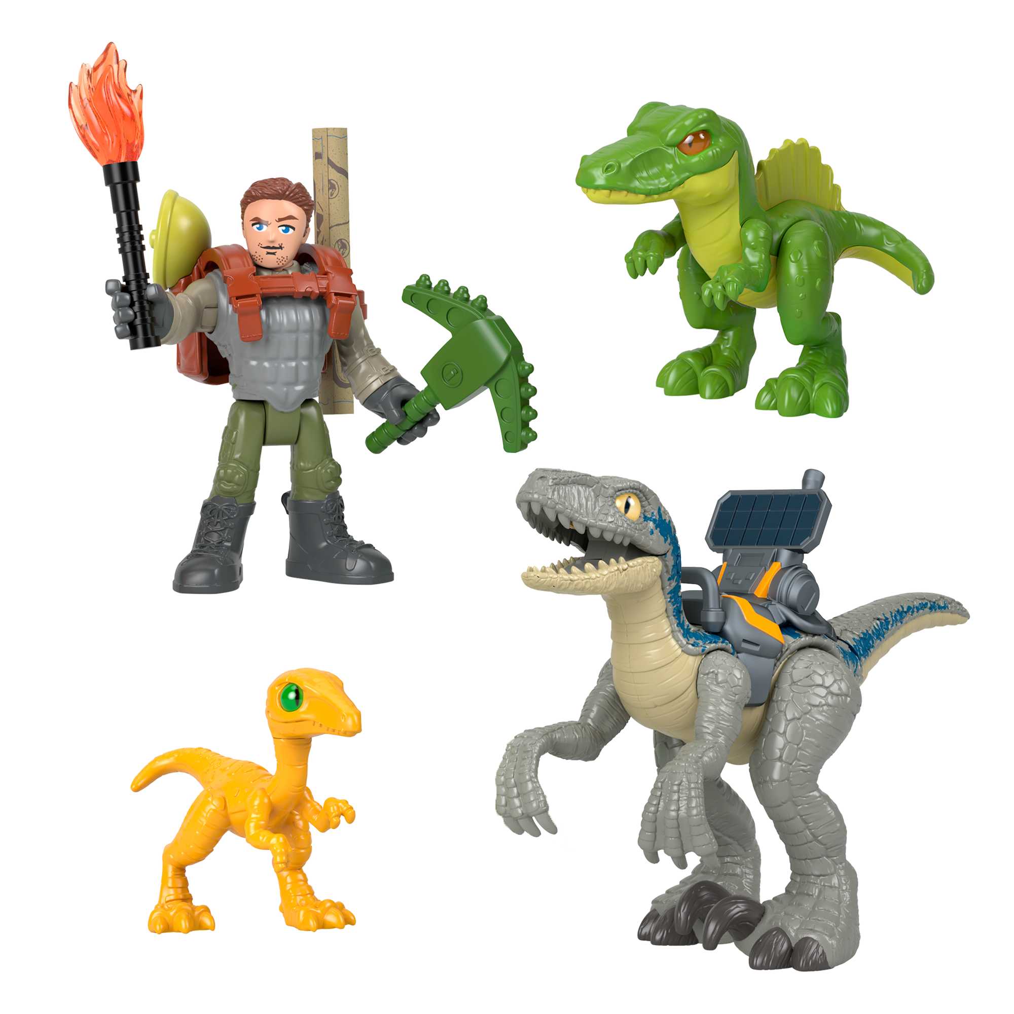 Imaginext Jurassic World Owen Grady & Blue, Track & Trail Dino Pack, 12-Piece Dinosaur Toys