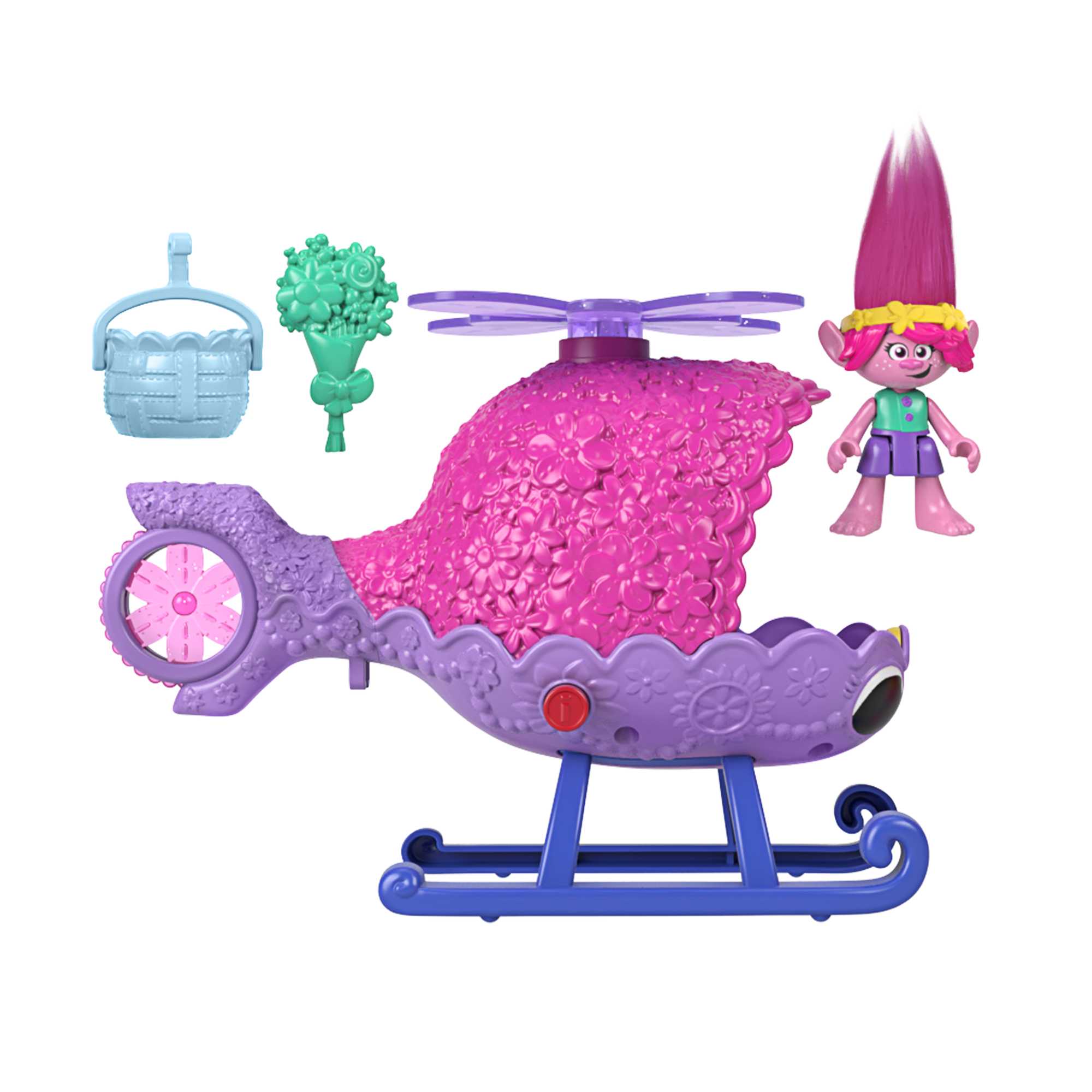 Imaginext Dreamworks Trolls L’Hélico de Poppy, Fig., Véh., 4 Élém.