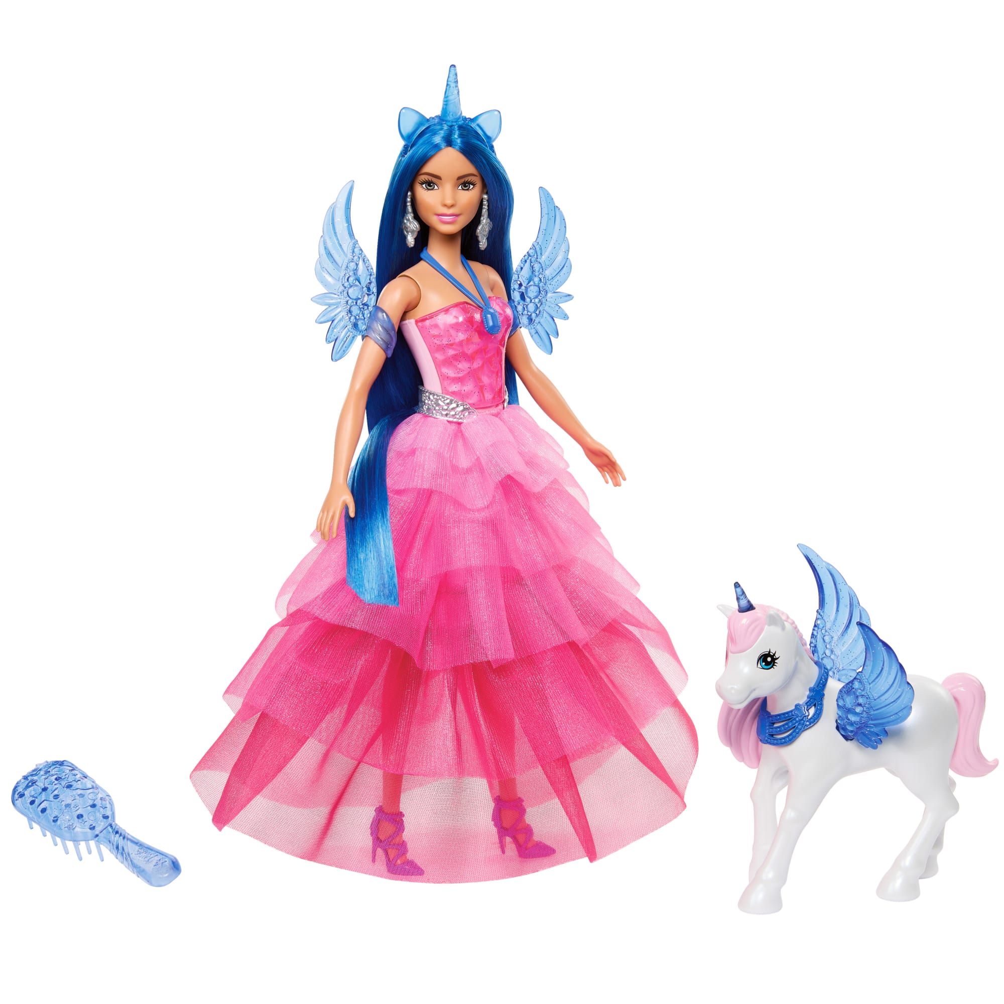 Barbie Unicorn Toy 65th Anniversary Doll with Blue Hair Pink Gown Pet Alicorn Mattel
