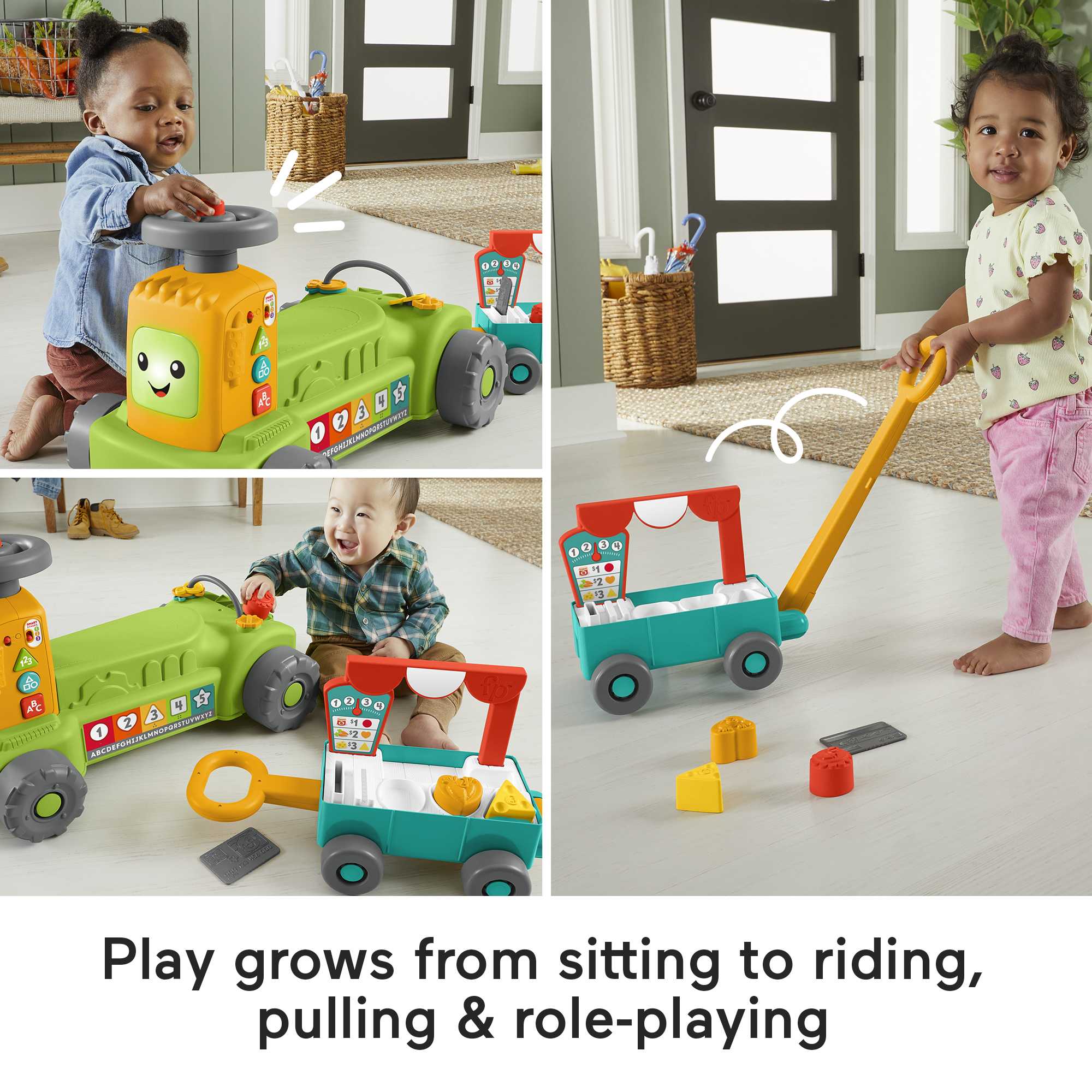 Fisher-Price Laugh & Learn 4-In-1 Farm To Market Tractor Ride-On Learning Toy, Multilanguage Version