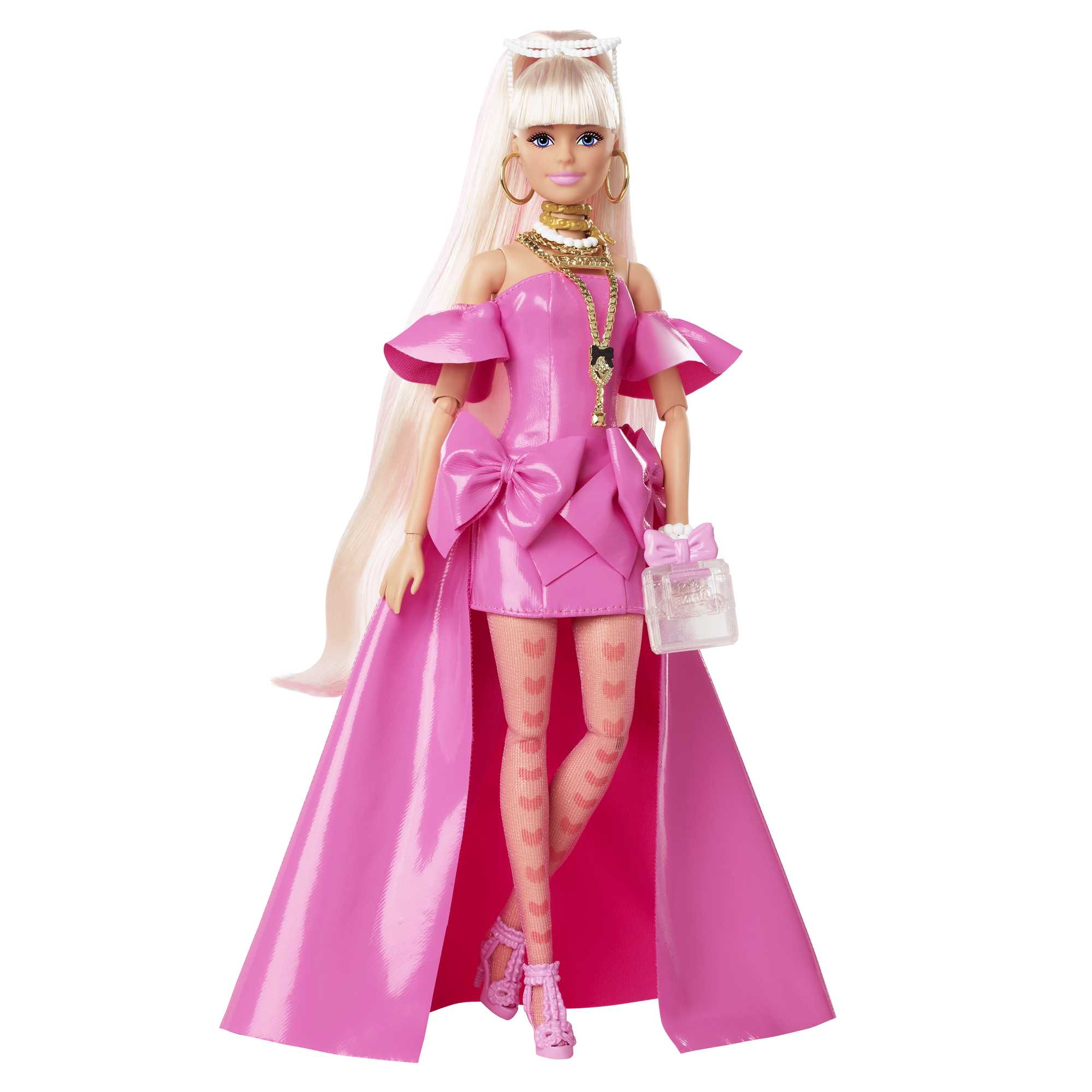 Barbie Extra Fancy Doll in Pink Glossy High-Low Gown, with Pet Puppy,  Extra-Long Hair & Accessories, Flexible Joints, Toy for 3 Year Olds & Up