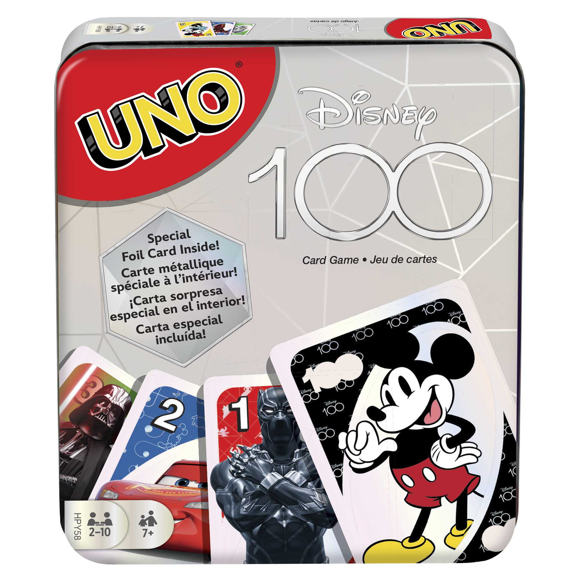 UNO Disney 100 Card Game in Storage & Travel Tin For Kids & Family Night,  Features Disney Characters And Collectible Foil Card