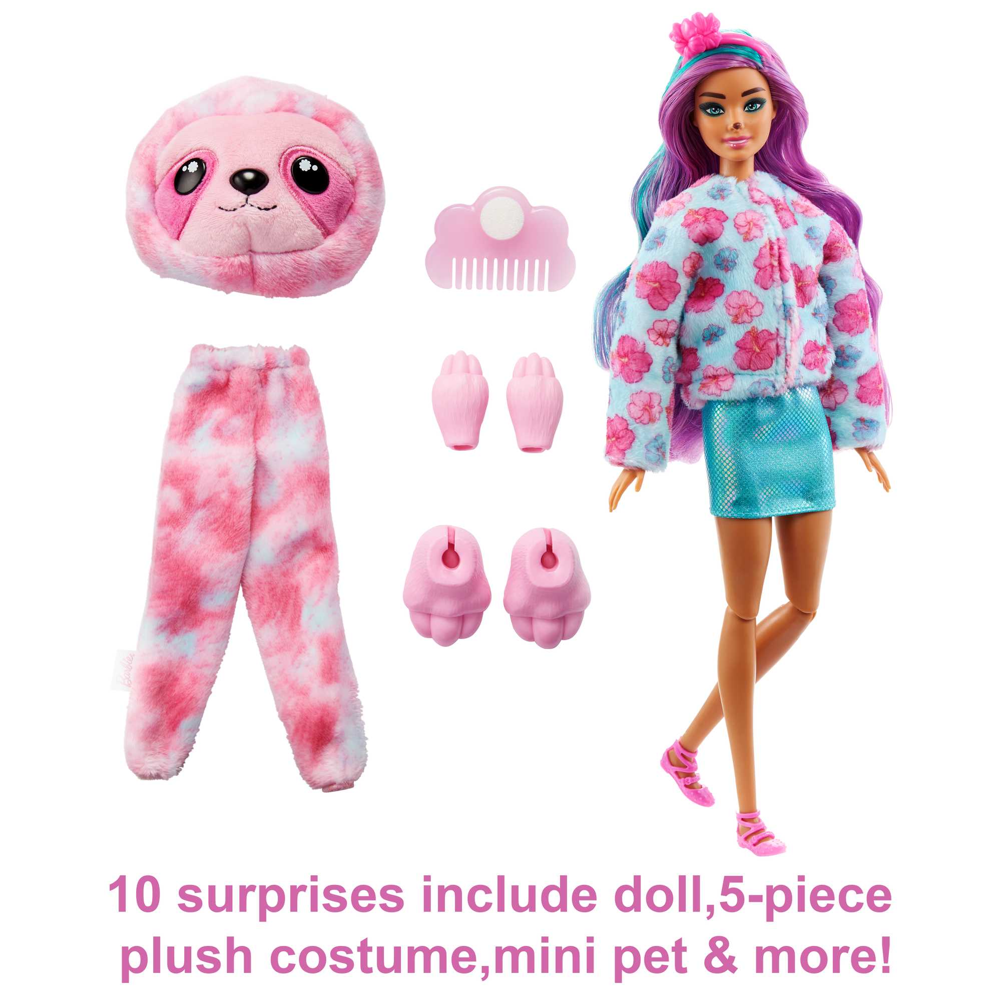 Barbie Doll Cutie Reveal Sloth Plush Costume Doll With Pet, Color Change