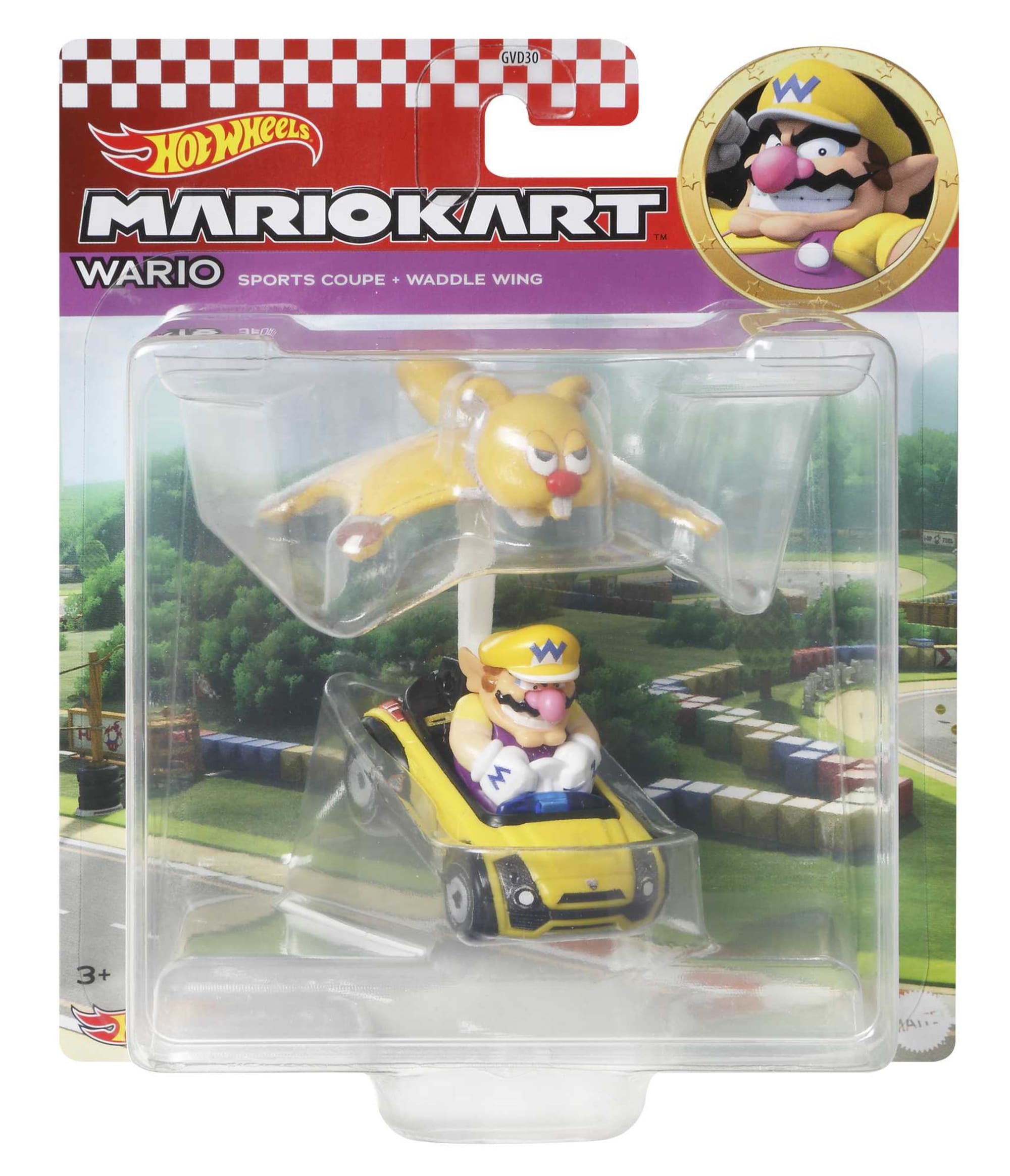 Hot Wheels Mario Kart Vehículo de Juguete Wario Sports Coupe Waddle Wing