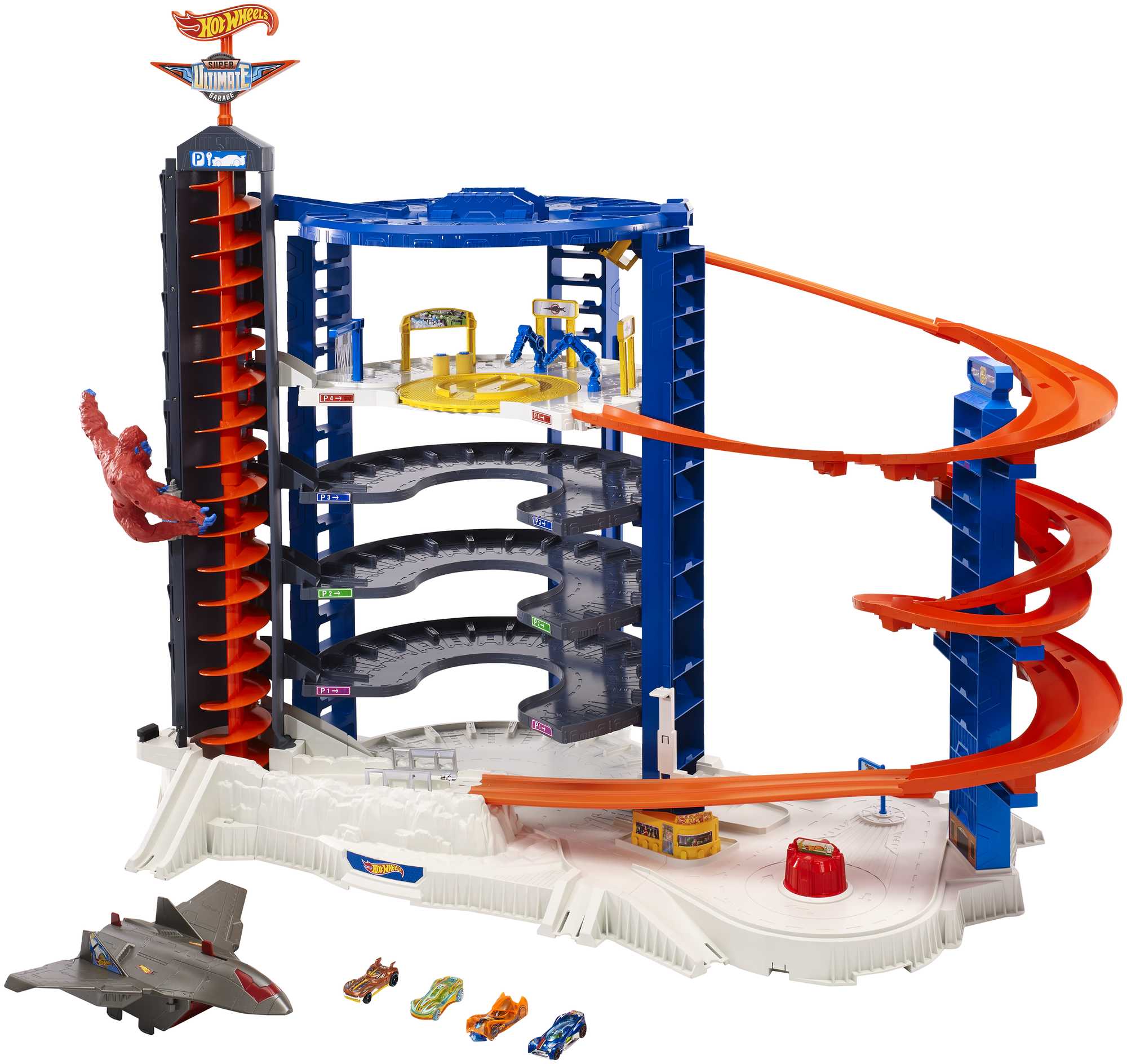 Hot Wheels Ultimate Garage Track Set with 2 Toy Cars, Hot Wheels City  Playset with Multi-Level Side-by-Side Racetrack, Moving T-Rex Dino & Hot  Wheels