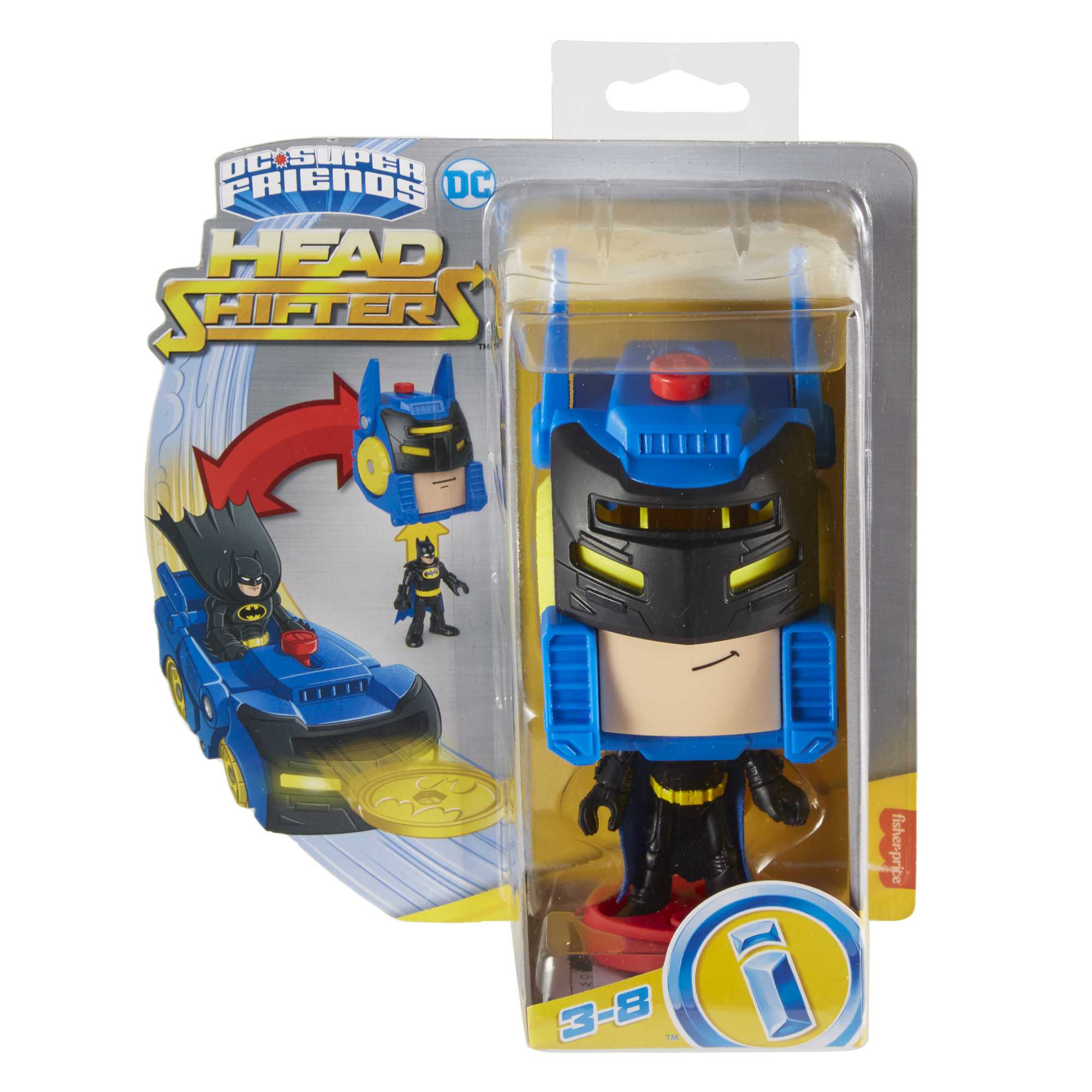 Imaginext DC Super Friends Figura de Ação Head Shifters Batman & Batmóvel