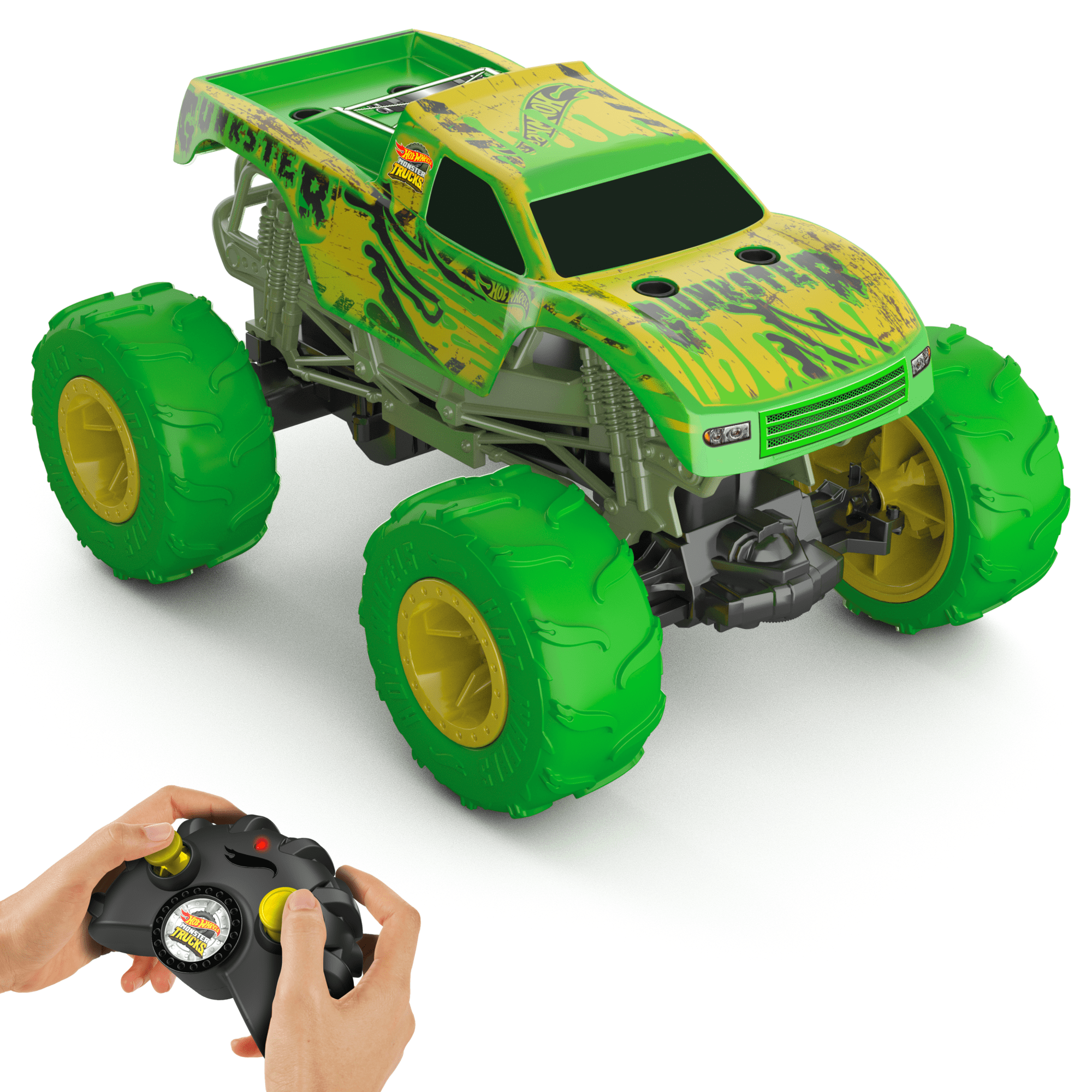 Hot Wheels Monster Trucks 1 15 Scale Gunkster Battery Powered RC Truck Glows in The Dark With All Terrain Tires